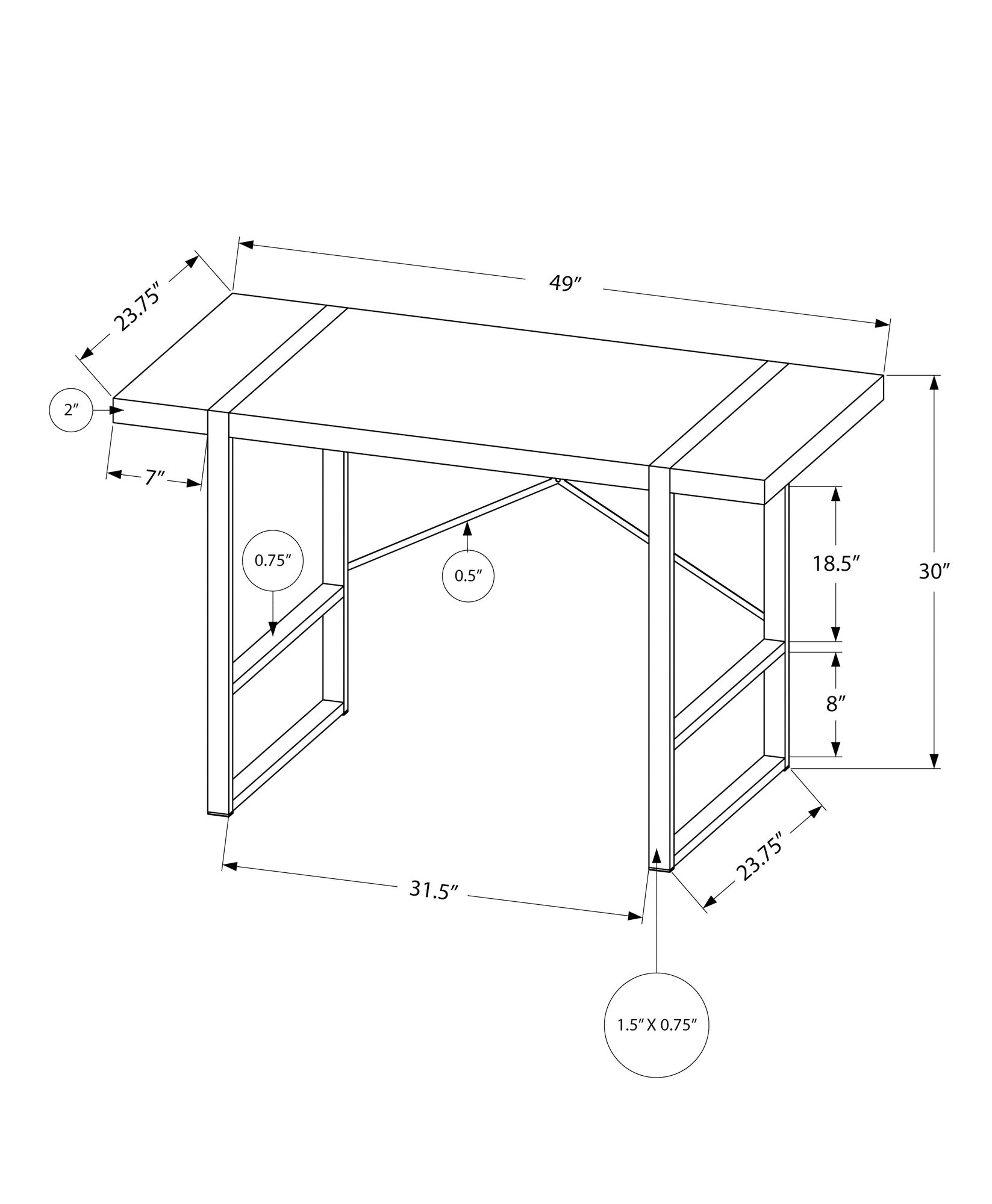 MN-117310    Computer Desk, Home Office, Laptop, 48"L, Metal, Laminate, Dark Taupe, Black, Contemporary, Modern