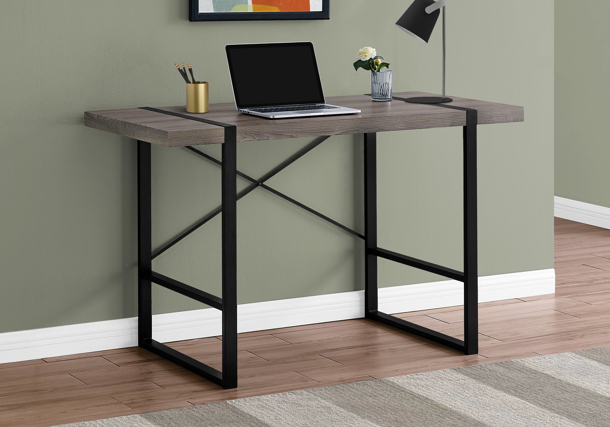 MN-117310    Computer Desk, Home Office, Laptop, 48"L, Metal, Laminate, Dark Taupe, Black, Contemporary, Modern