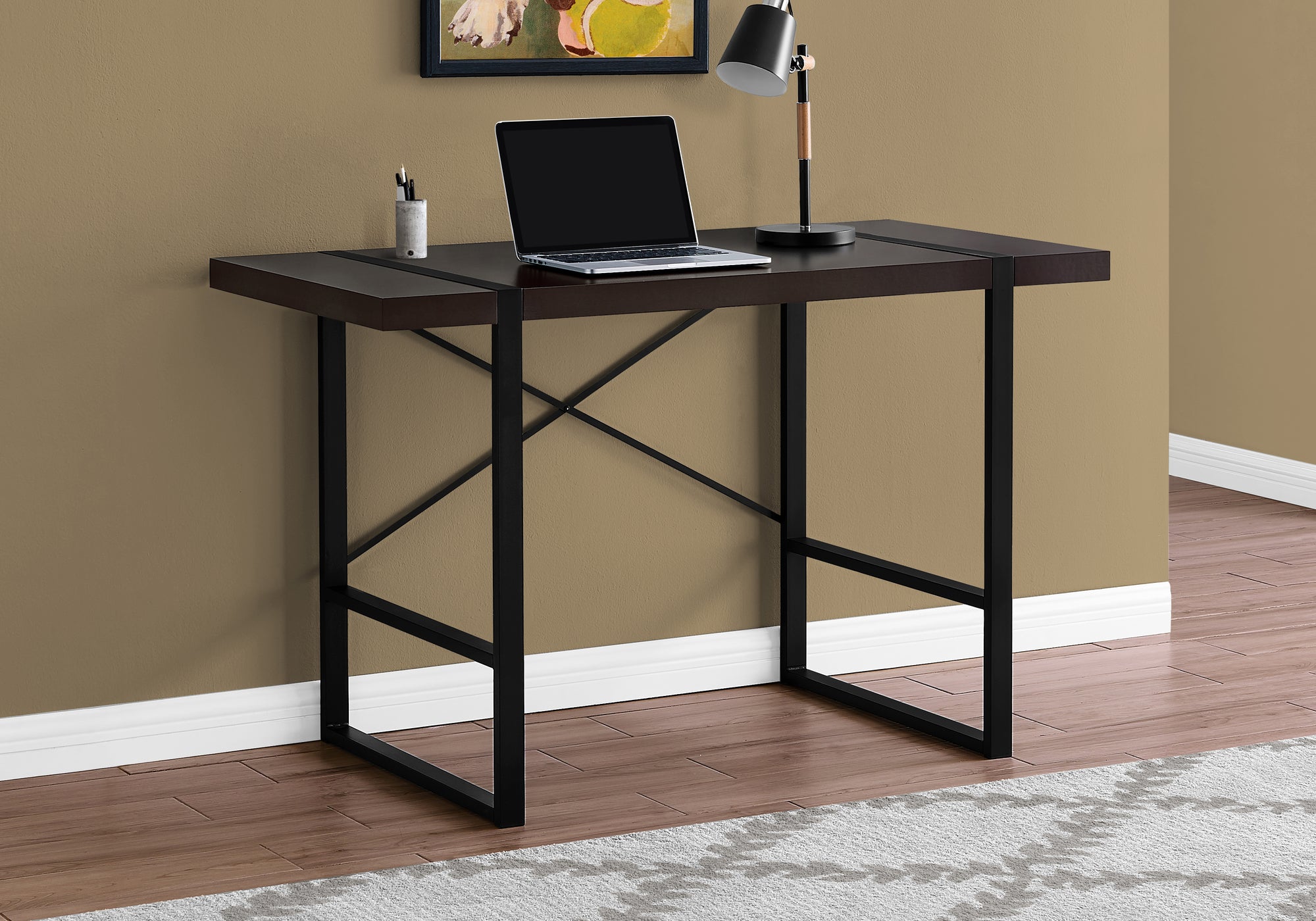 MN-127311    Computer Desk, Home Office, Laptop, 48"L, Metal, Laminate, Dark Brown, Black, Contemporary, Modern