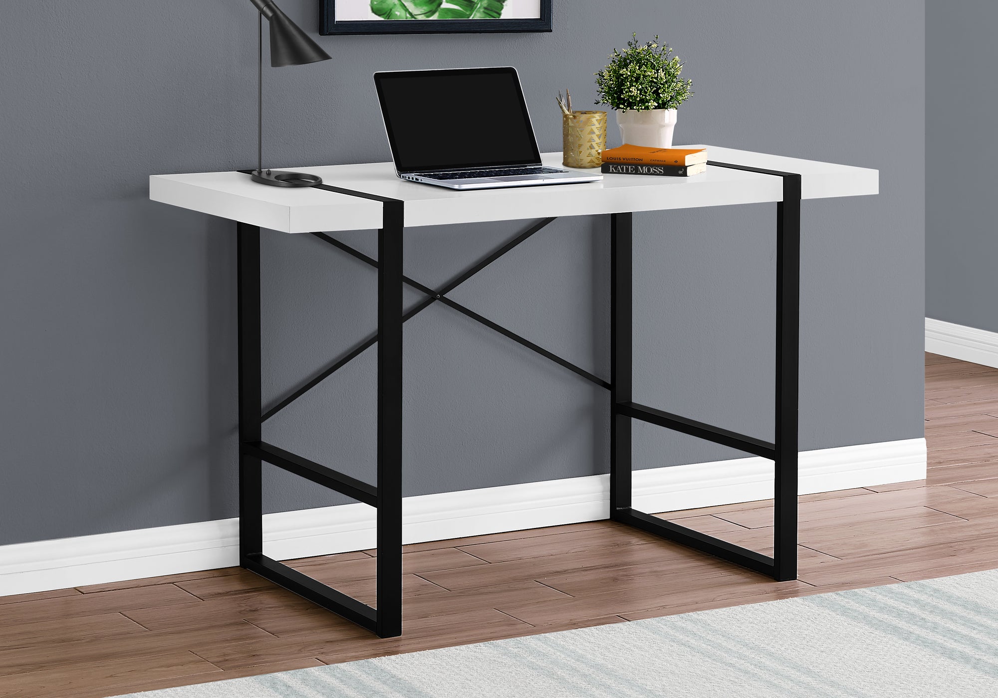 MN-147313    Computer Desk, Home Office, Laptop, 48"L, Metal, Laminate, White, Black, Contemporary, Modern