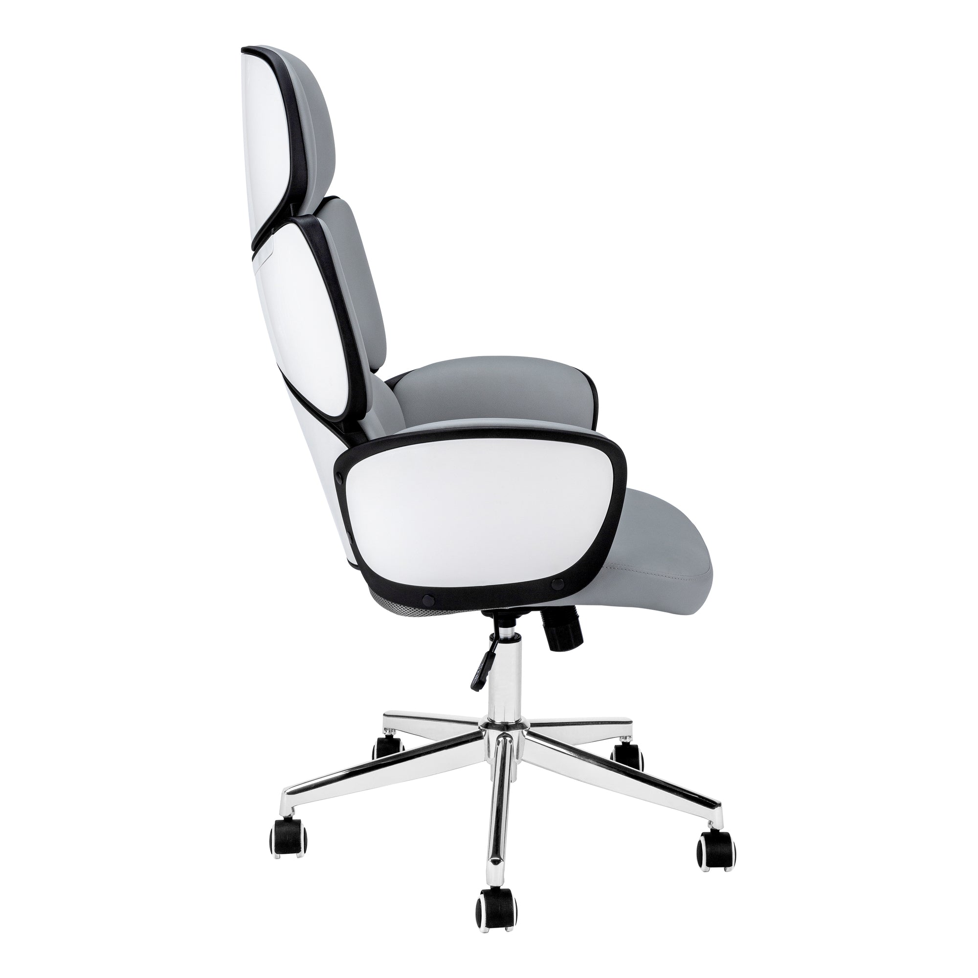 MN-227322    Office Chair, Adjustable Height, Swivel, Ergonomic, Armrests, Computer Desk, Office, Metal Base, Leather Look, Acrylic, Glossy White, Grey, Chrome, Contemporary, Modern