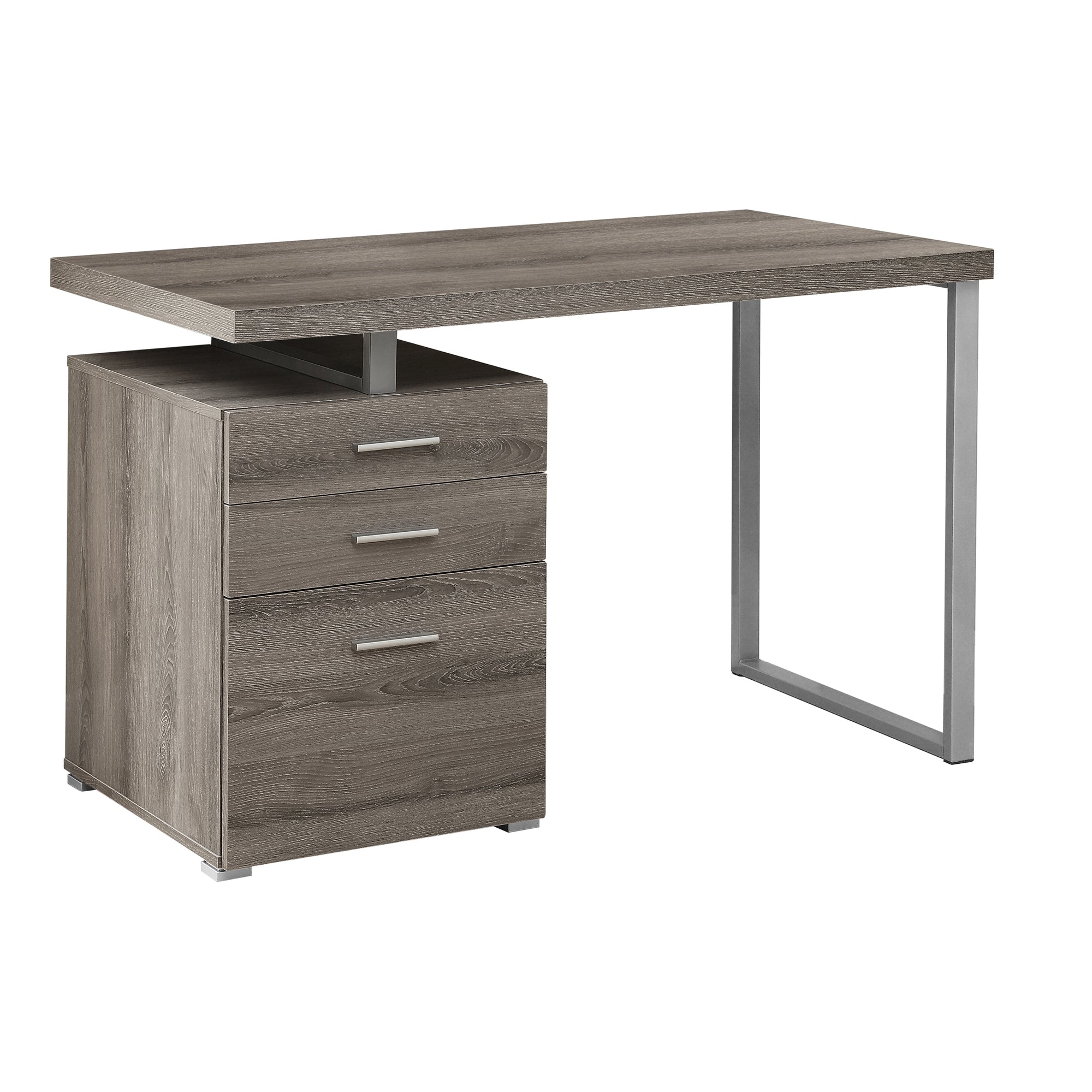 MN-257326    Computer Desk, Home Office, Laptop, Left, Right Set-Up, Storage Drawers, 48"L, Metal, Laminate, Dark Taupe, Contemporary, Modern