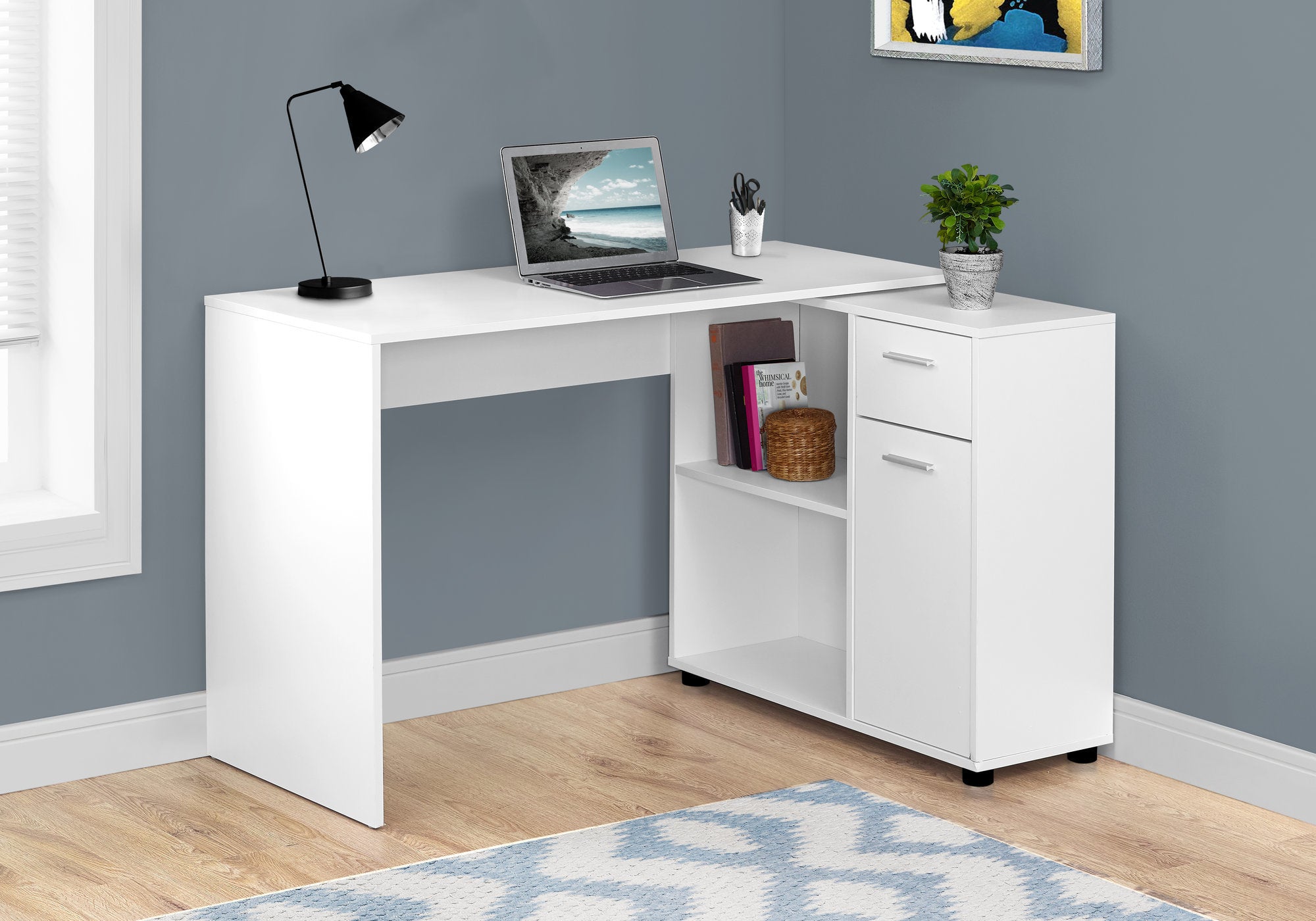 MN-407350    Computer Desk, Home Office, Corner, Storage Drawers, 46"L, L Shape, Laminate, White, Contemporary, Modern