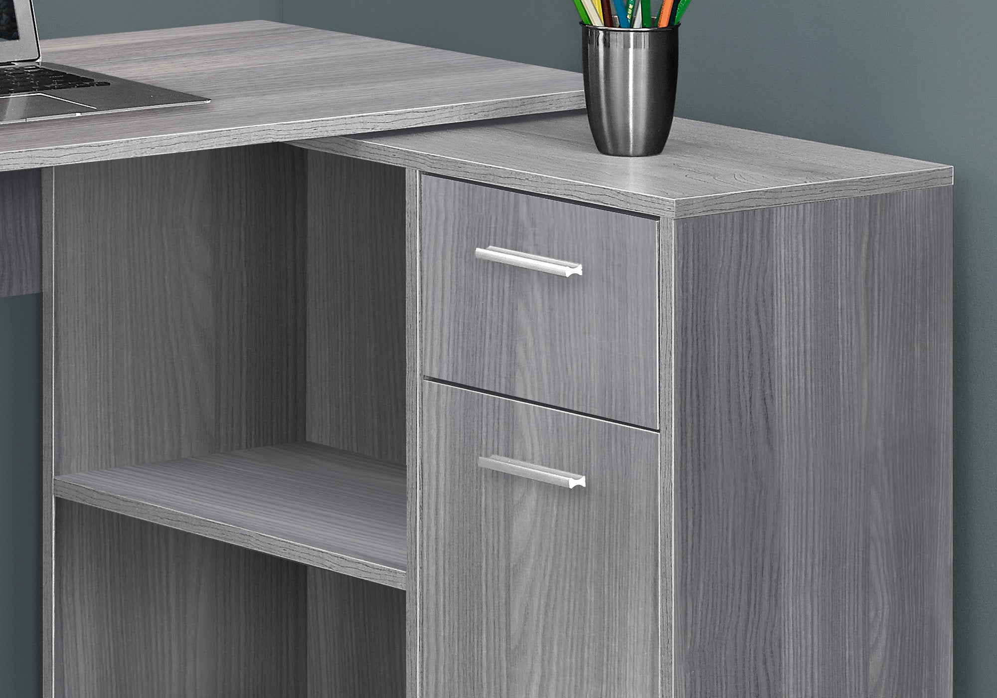 MN-417351    Computer Desk, Home Office, Corner, Storage Drawers, 46"L, L Shape, Laminate, Grey, Contemporary, Modern