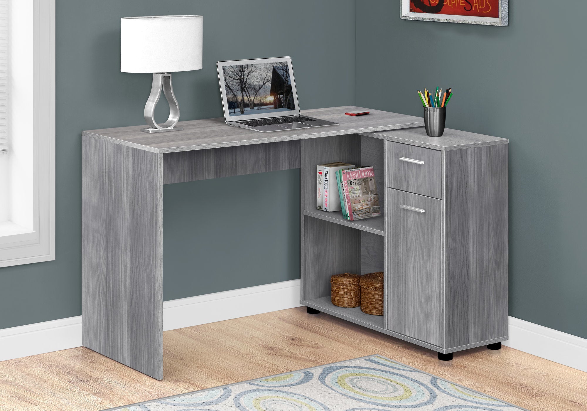 MN-417351    Computer Desk, Home Office, Corner, Storage Drawers, 46"L, L Shape, Laminate, Grey, Contemporary, Modern