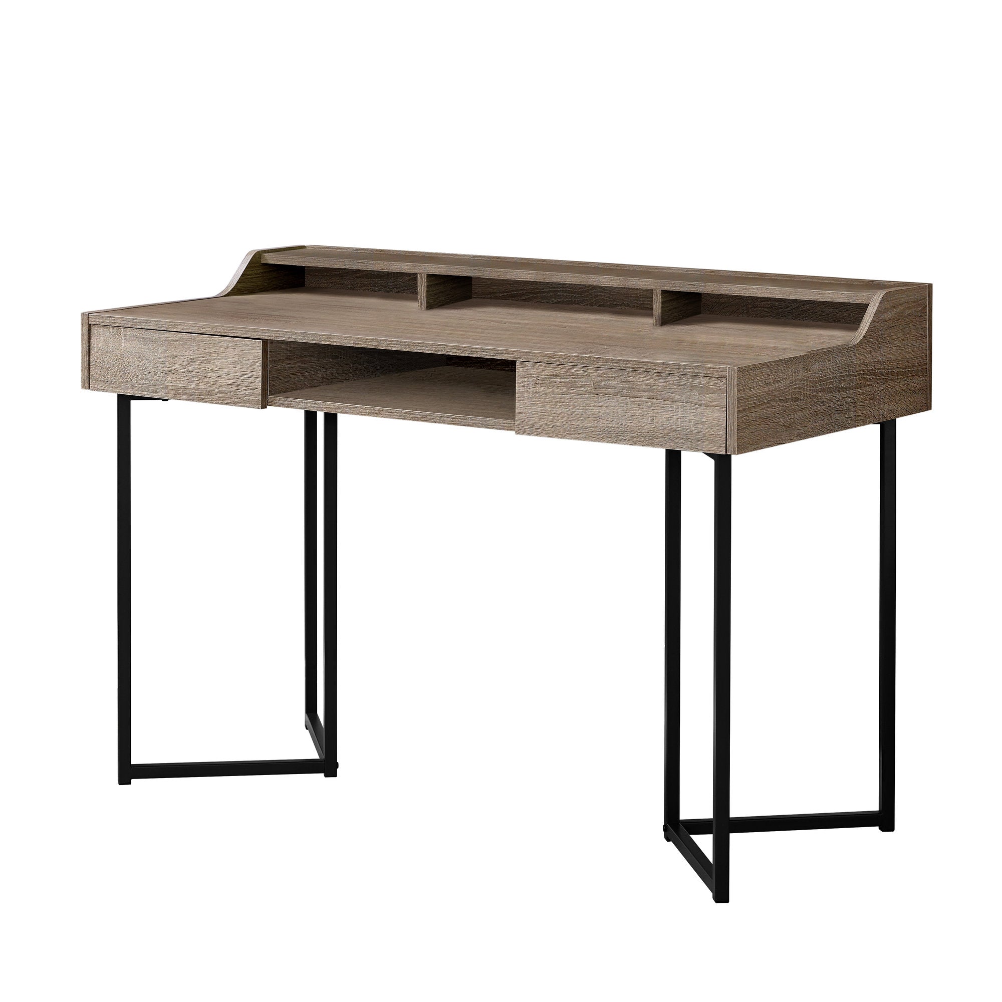 MN-427360    Computer Desk, Home Office, Laptop, Storage Drawers, 48"L, Metal, Laminate, Dark Taupe, Black, Contemporary, Modern