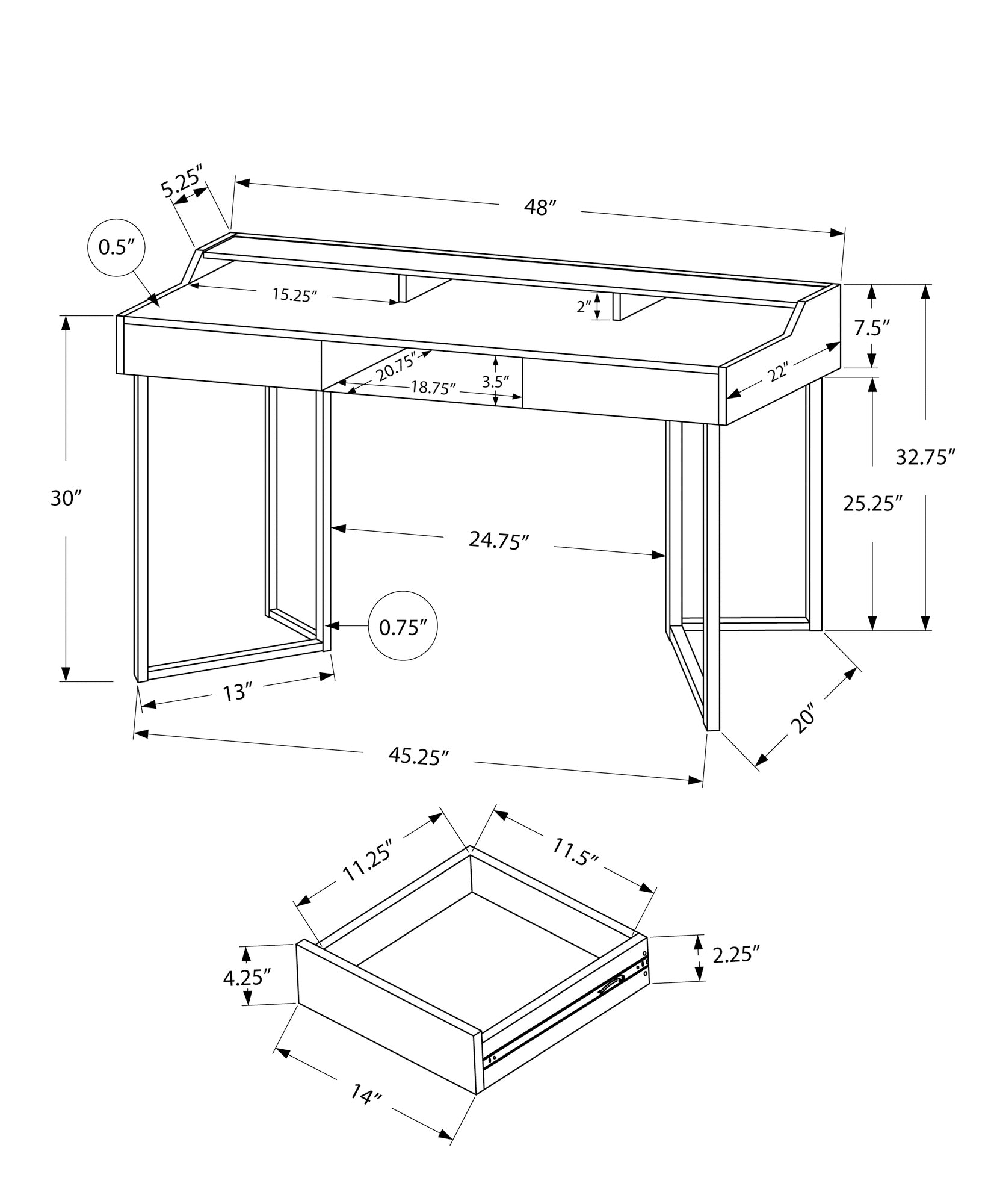 MN-427360    Computer Desk, Home Office, Laptop, Storage Drawers, 48"L, Metal, Laminate, Dark Taupe, Black, Contemporary, Modern