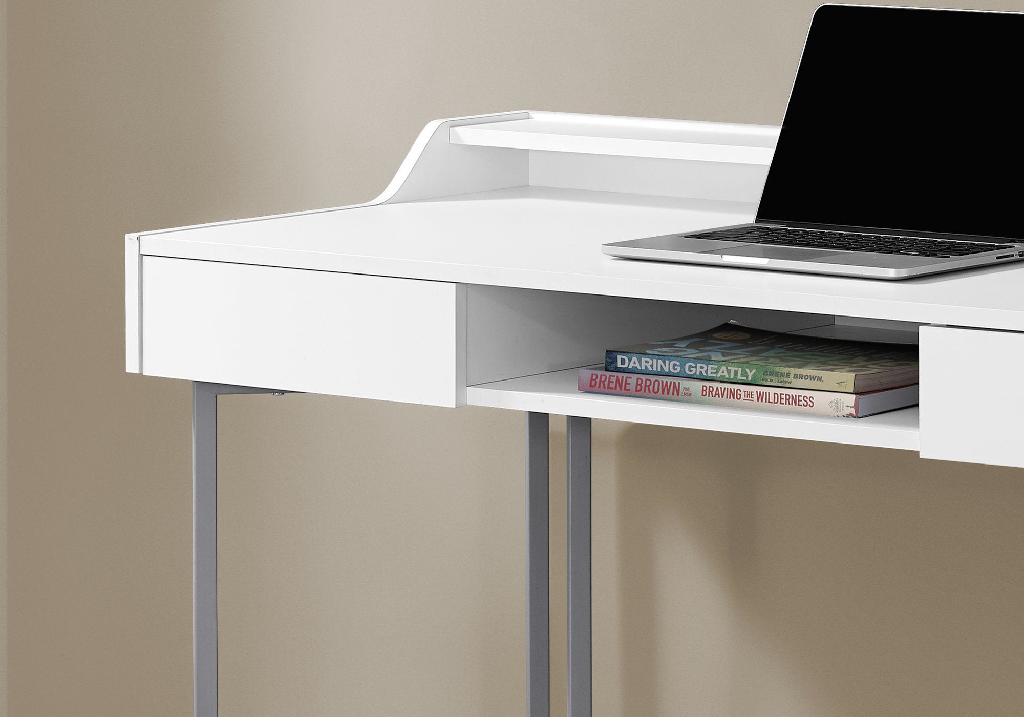 MN-437361    Computer Desk, Home Office, Laptop, Storage Drawers, 48"L, Metal, Laminate, White, Grey, Contemporary, Modern