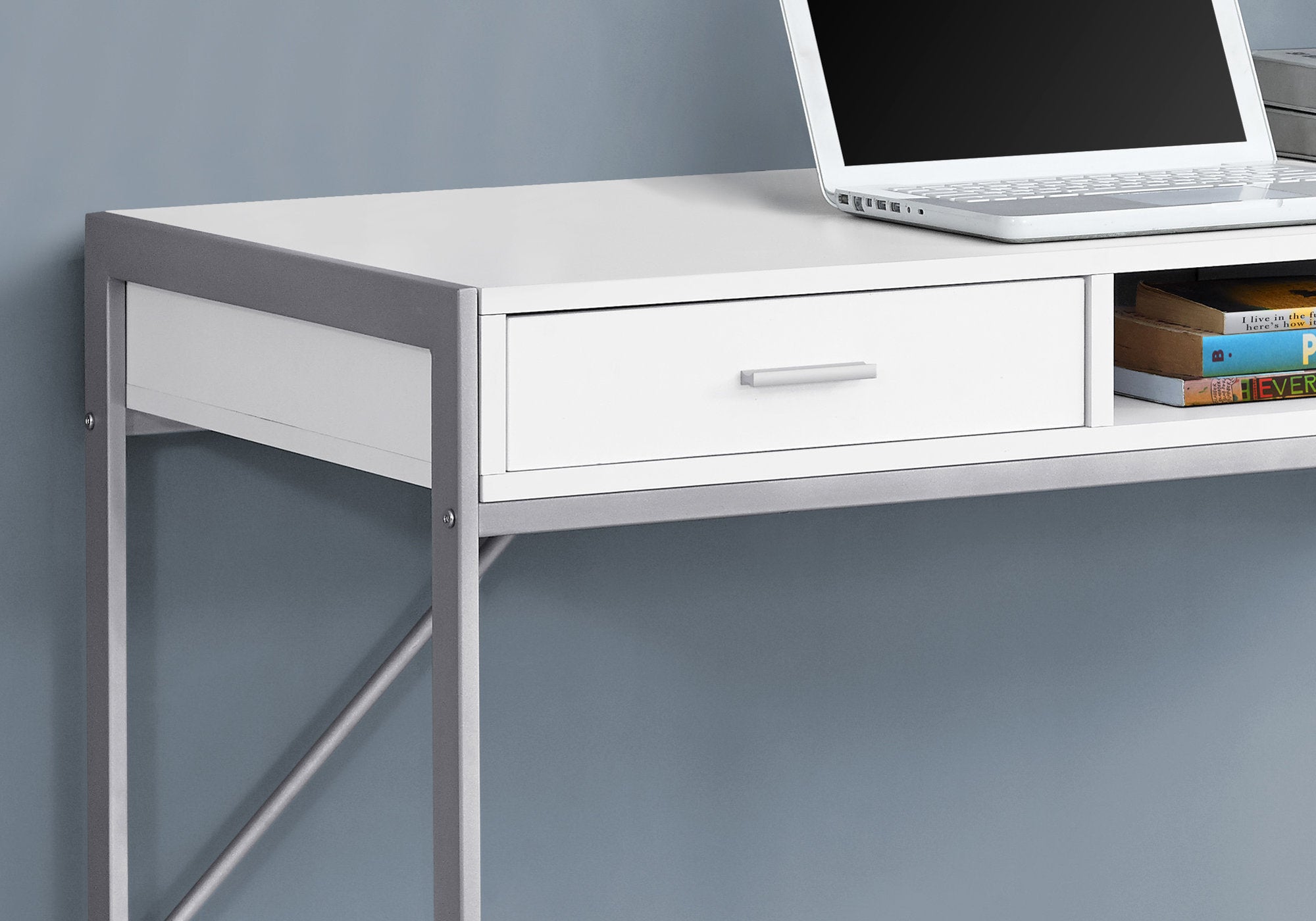 MN-447364    Computer Desk, Home Office, Laptop, Storage Drawers, 48"L, Metal, Laminate, White, Grey, Contemporary, Modern