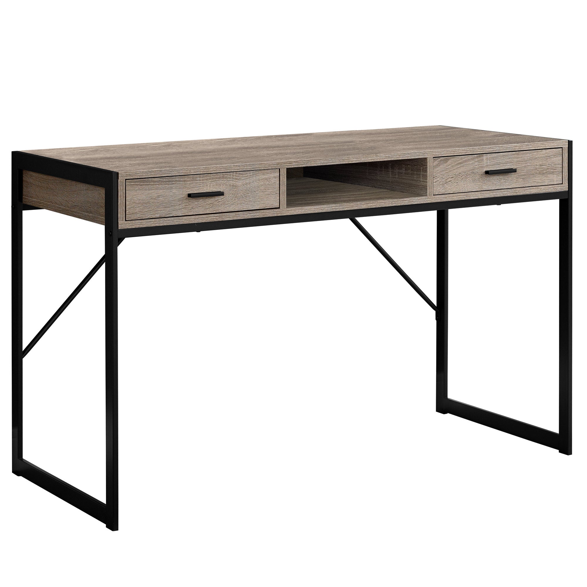 MN-457365    Computer Desk, Home Office, Laptop, Storage Drawers, 48"L, Metal, Laminate, Dark Taupe, Black, Contemporary, Modern