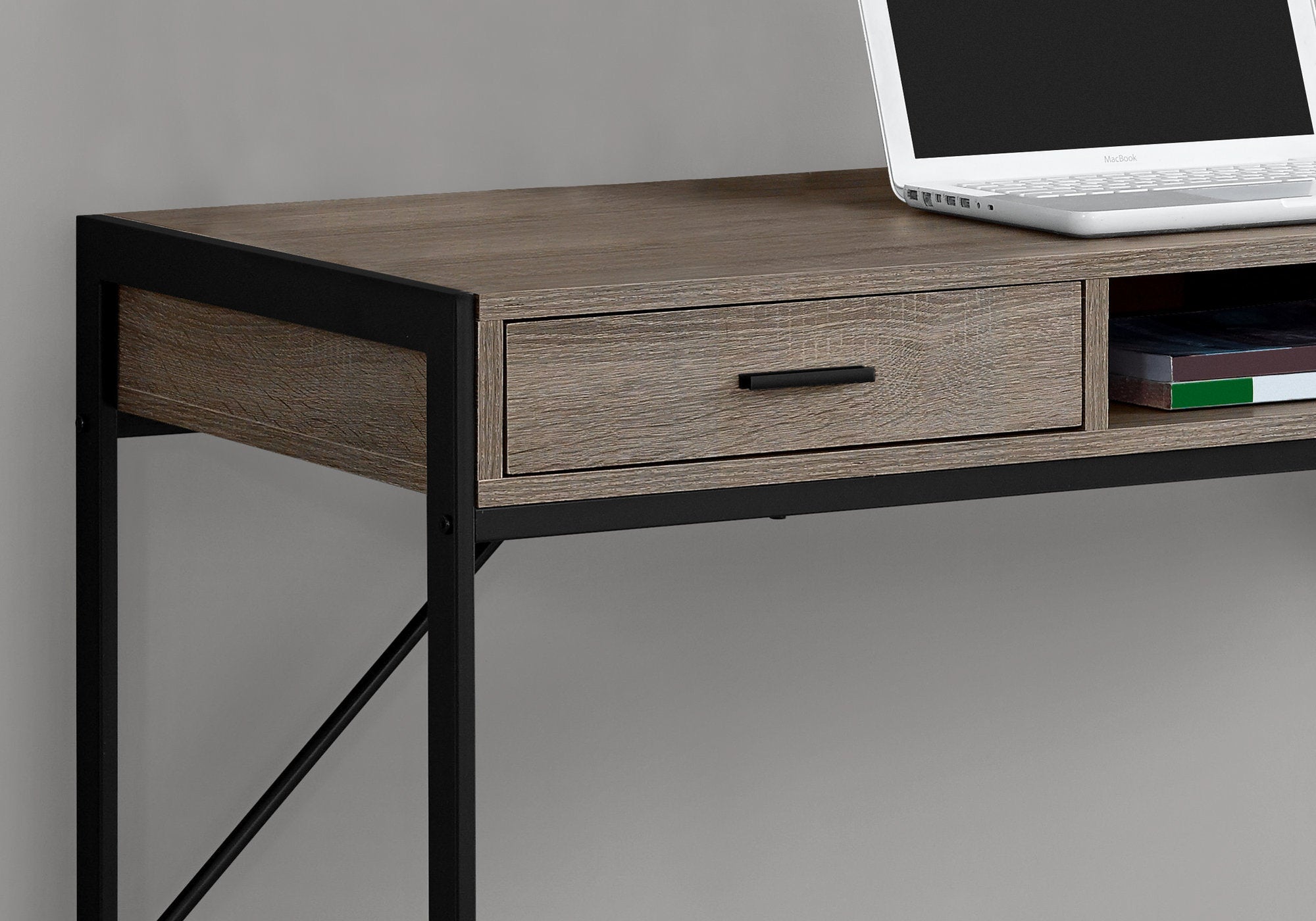 MN-457365    Computer Desk, Home Office, Laptop, Storage Drawers, 48"L, Metal, Laminate, Dark Taupe, Black, Contemporary, Modern