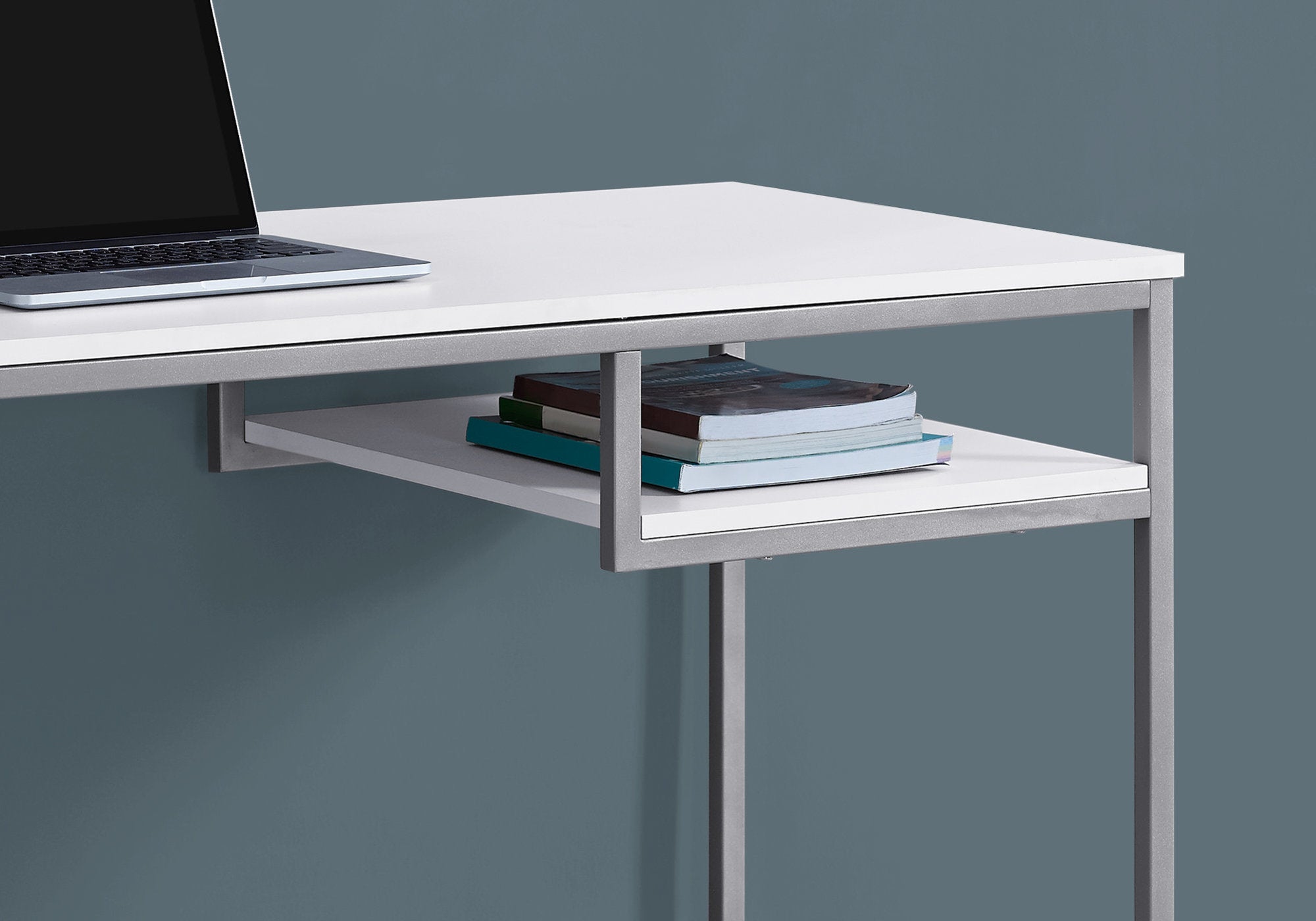 MN-477368    Computer Desk, Home Office, Laptop, 48"L, Metal, Laminate, White, Grey, Contemporary, Modern