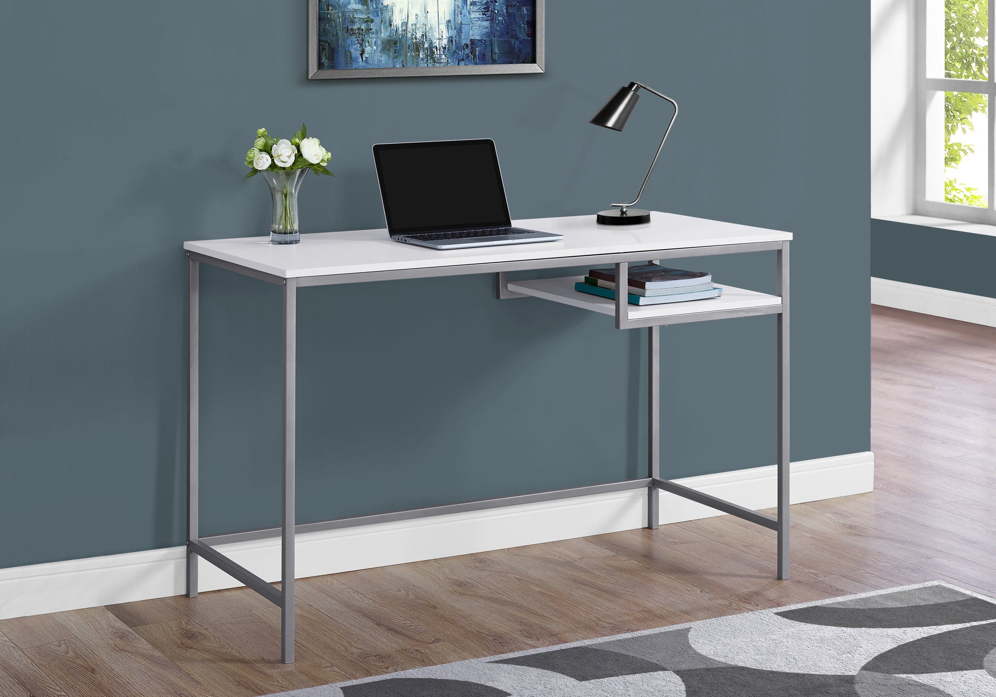 MN-477368    Computer Desk, Home Office, Laptop, 48"L, Metal, Laminate, White, Grey, Contemporary, Modern