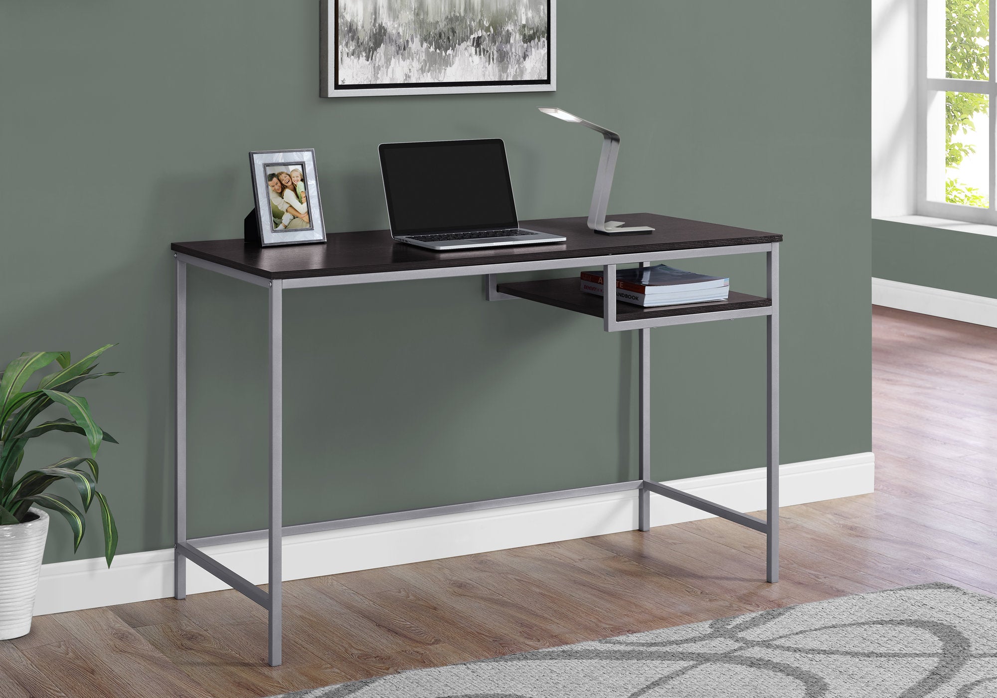 MN-487369    Computer Desk, Home Office, Laptop, 48"L, Metal, Laminate, Dark Brown, Silver, Contemporary, Modern