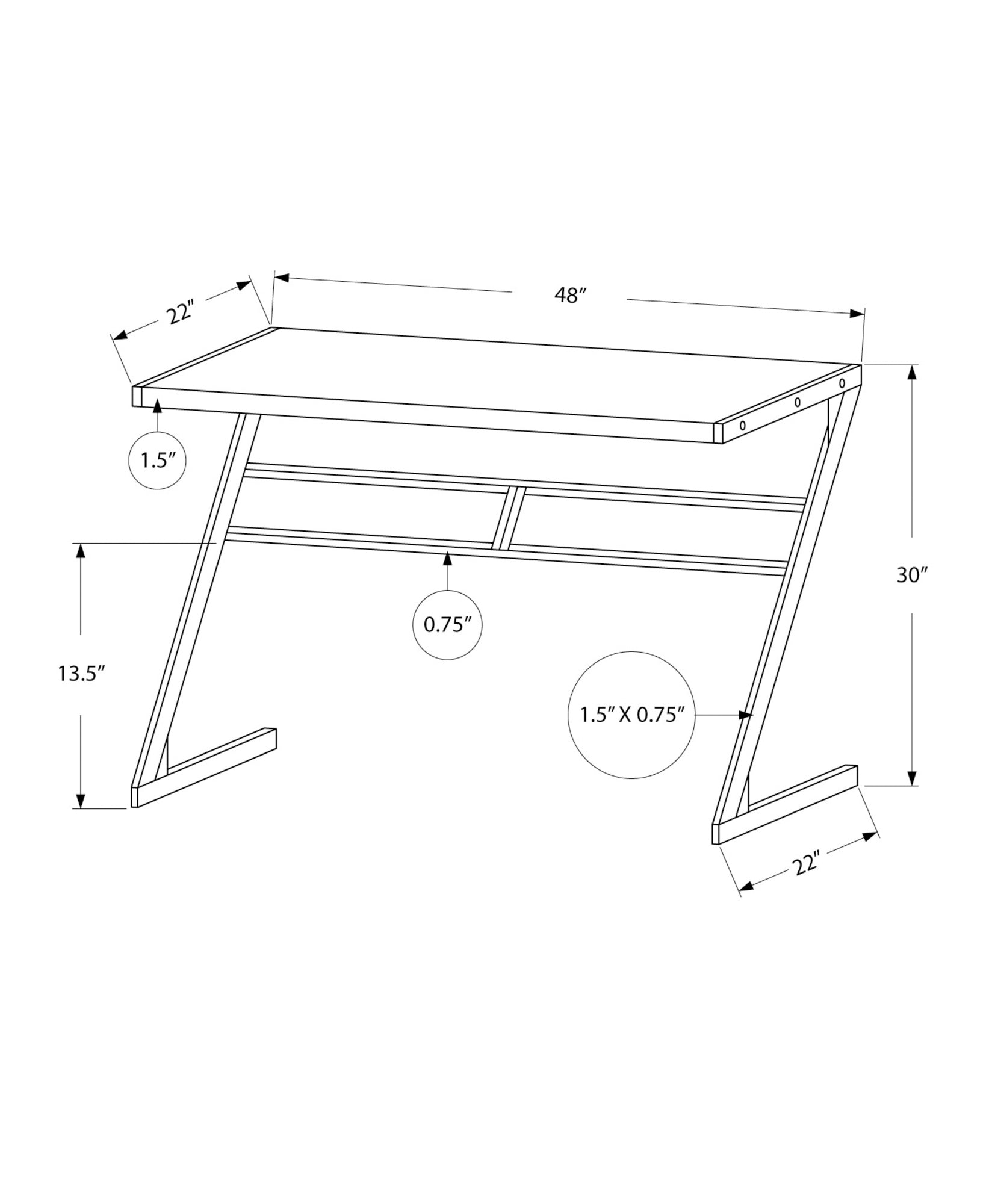 MN-507372    Computer Desk, Home Office, Laptop, 48"L, Metal, Laminate, White, Grey, Contemporary, Modern