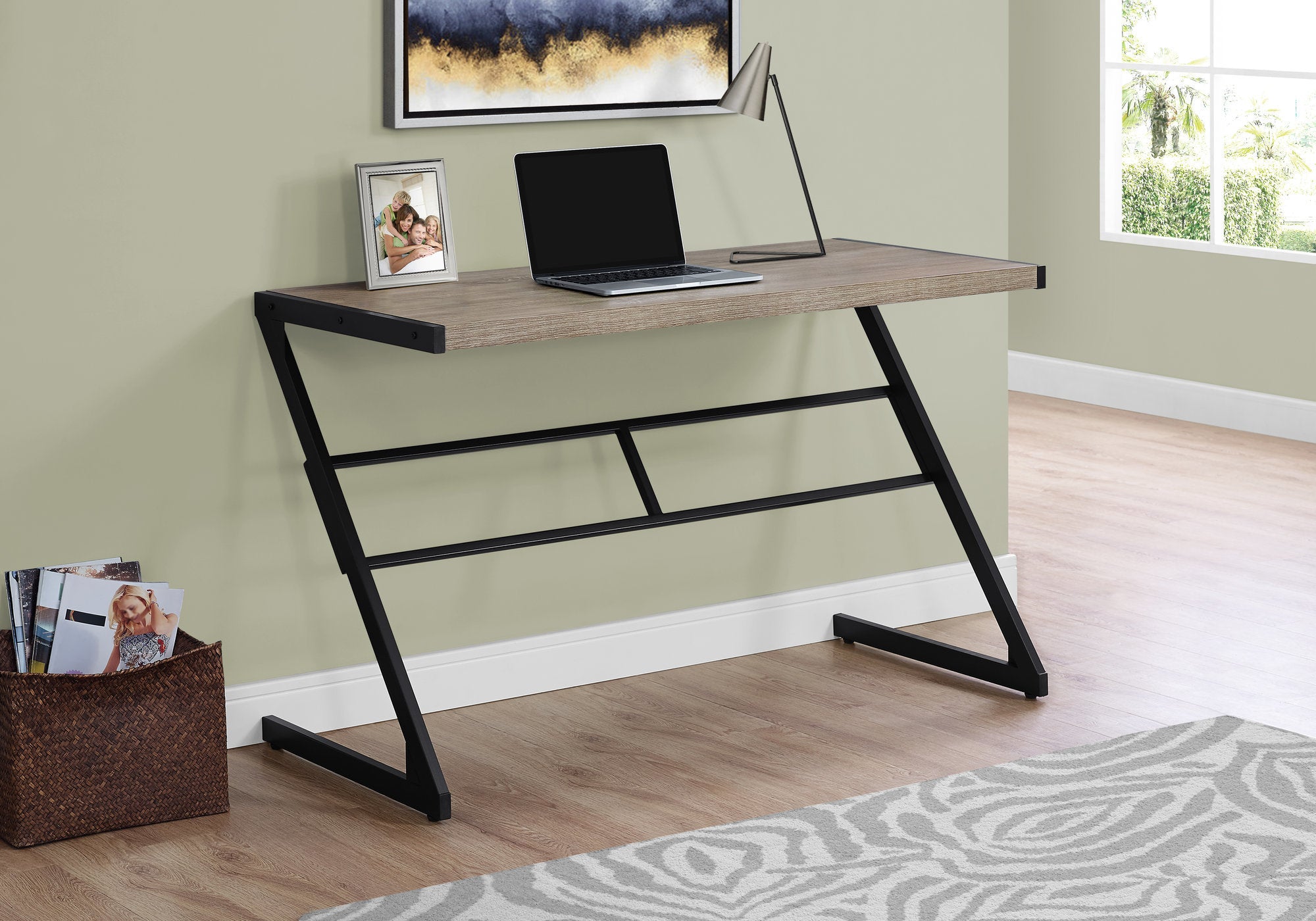 MN-517373    Computer Desk, Home Office, Laptop, 48"L, Metal, Laminate, Dark Taupe, Black, Contemporary, Modern