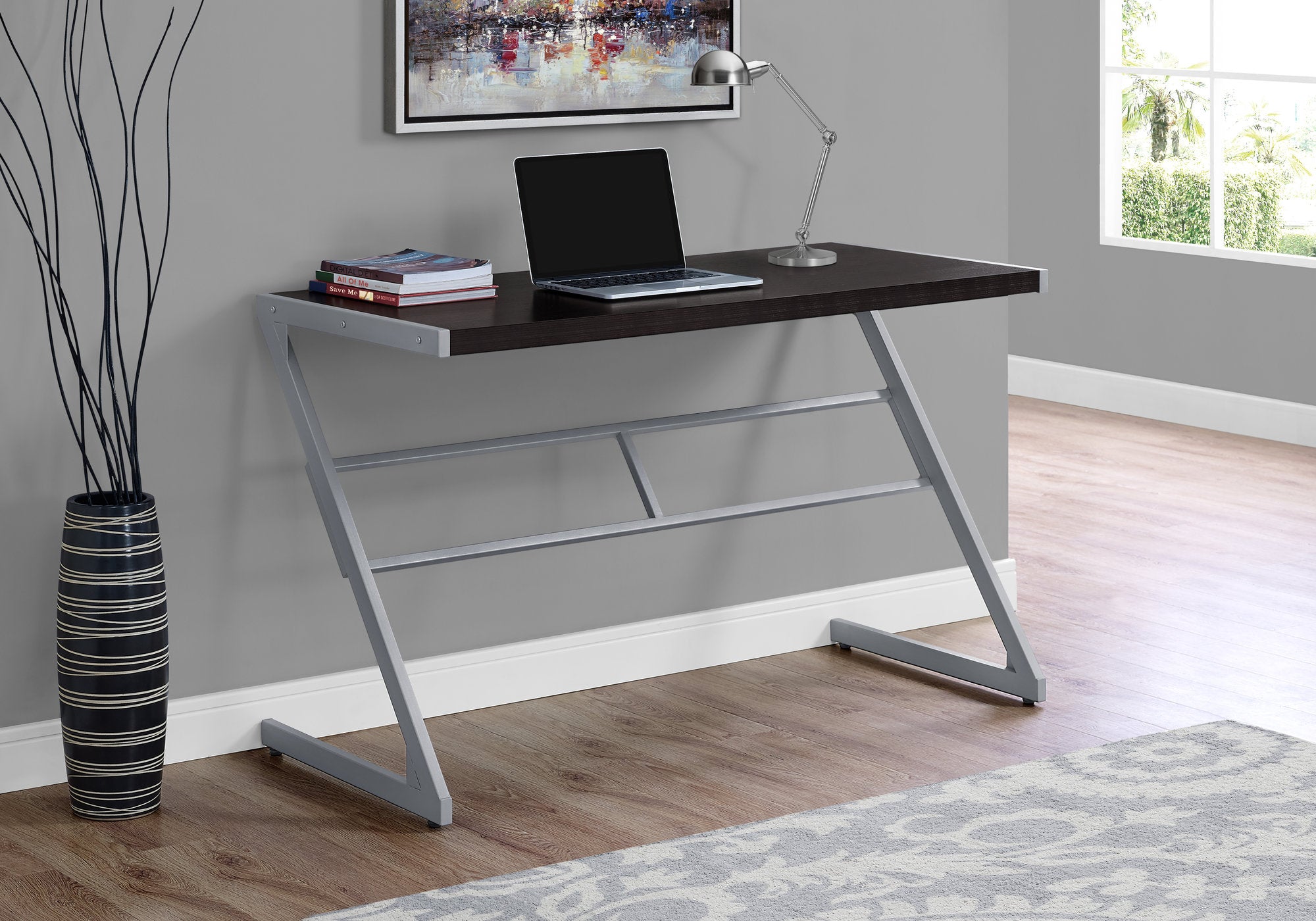 MN-527374    Computer Desk, Home Office, Laptop, 48"L, Metal, Laminate, Dark Brown, Silver, Contemporary, Modern