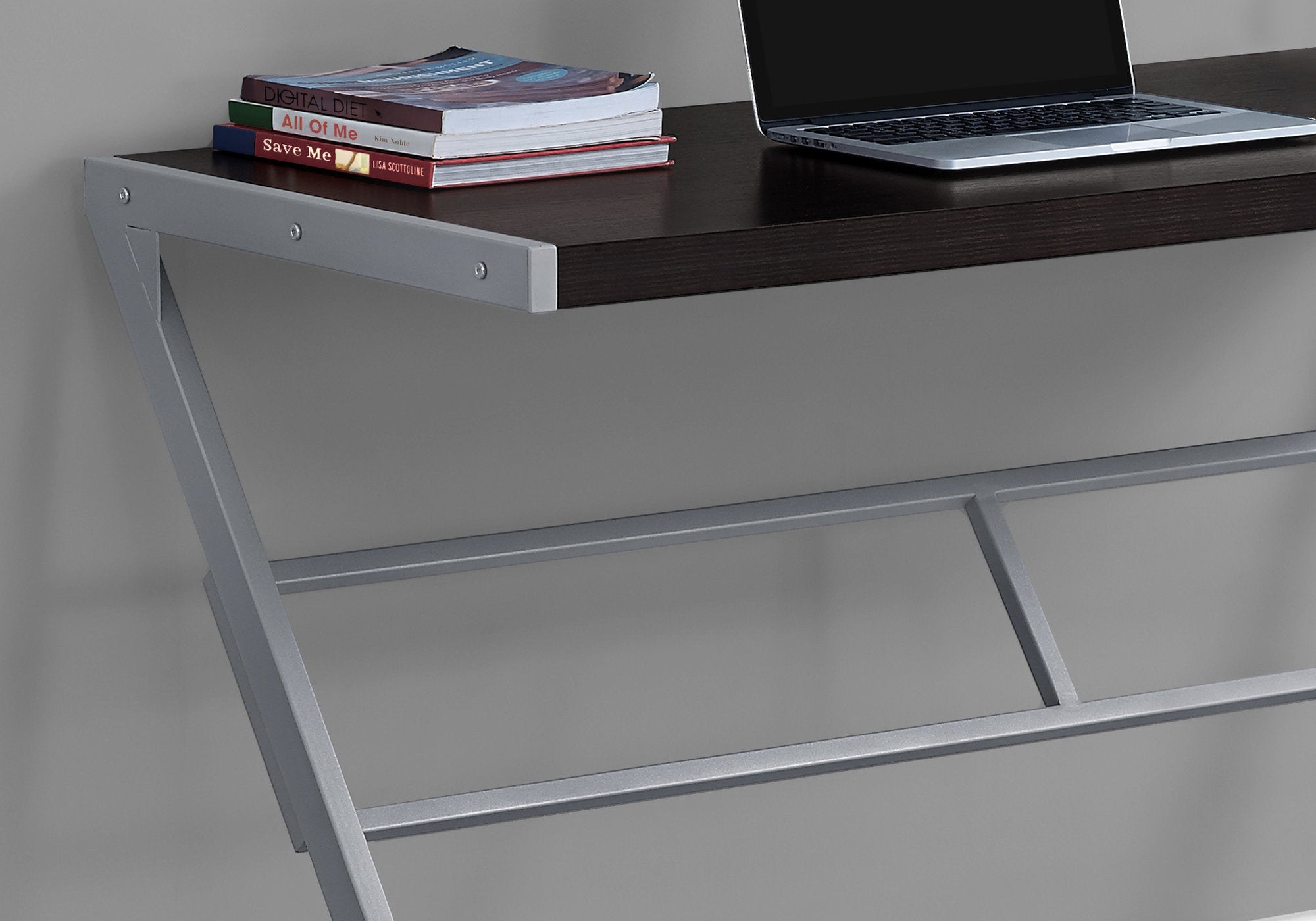 MN-527374    Computer Desk, Home Office, Laptop, 48"L, Metal, Laminate, Dark Brown, Silver, Contemporary, Modern