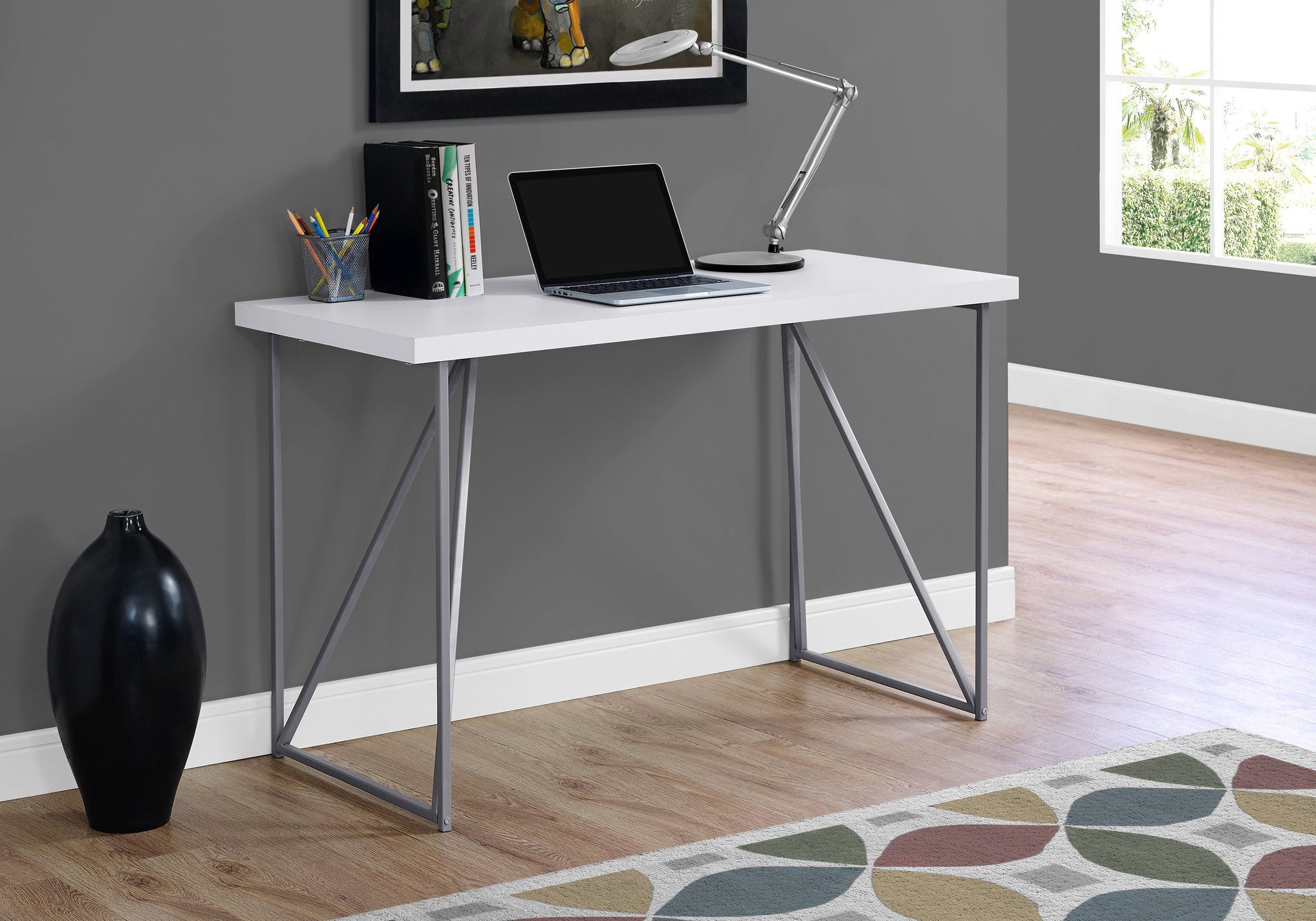 MN-537376    Computer Desk, Home Office, Laptop, 48"L, Metal, Laminate, White, White, Contemporary, Modern