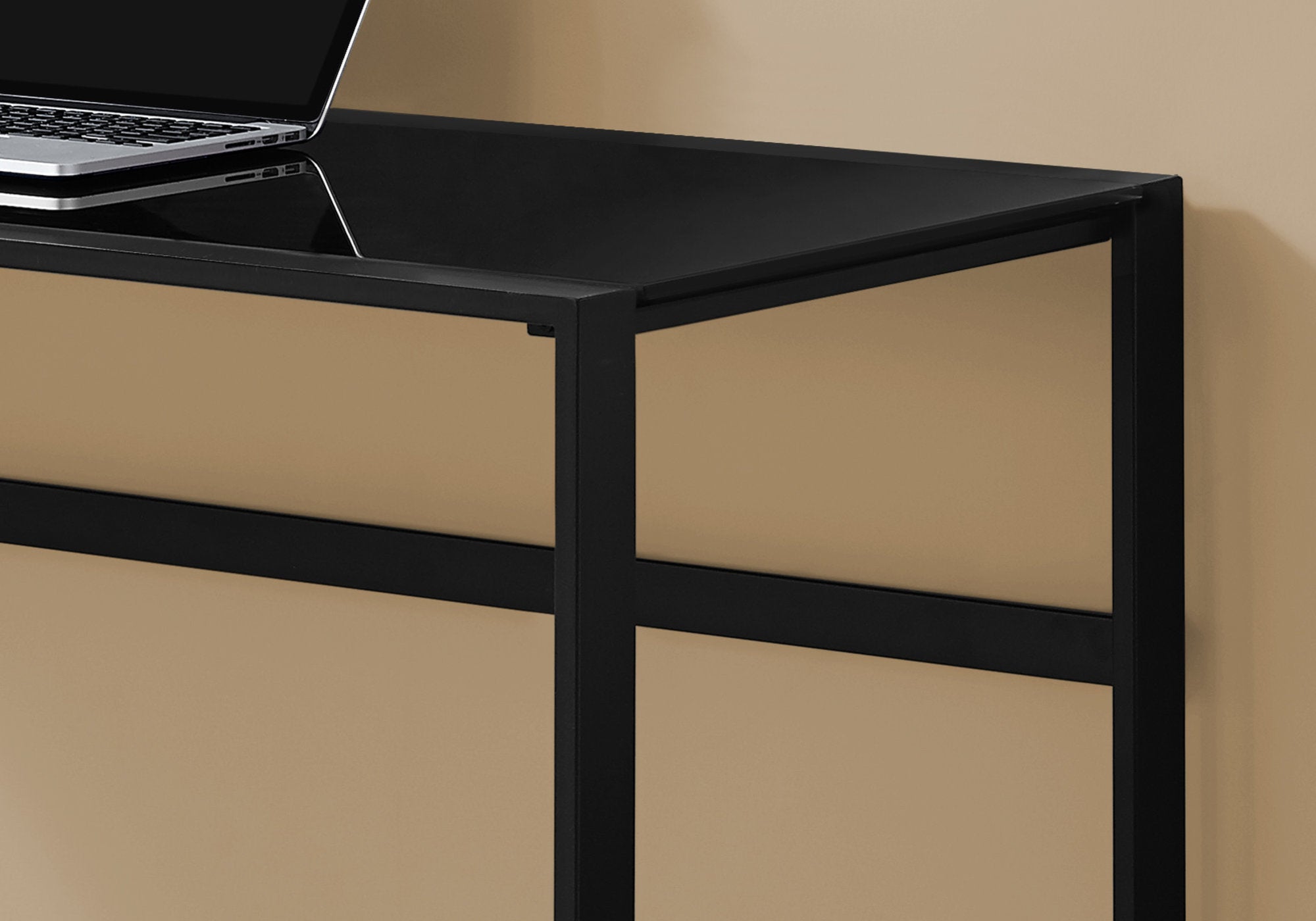 MN-547379    Computer Desk, Home Office, Laptop, Tempered Glass, 48"L, Metal, Tempered Glass, Black, Black Tinted, Contemporary, Modern