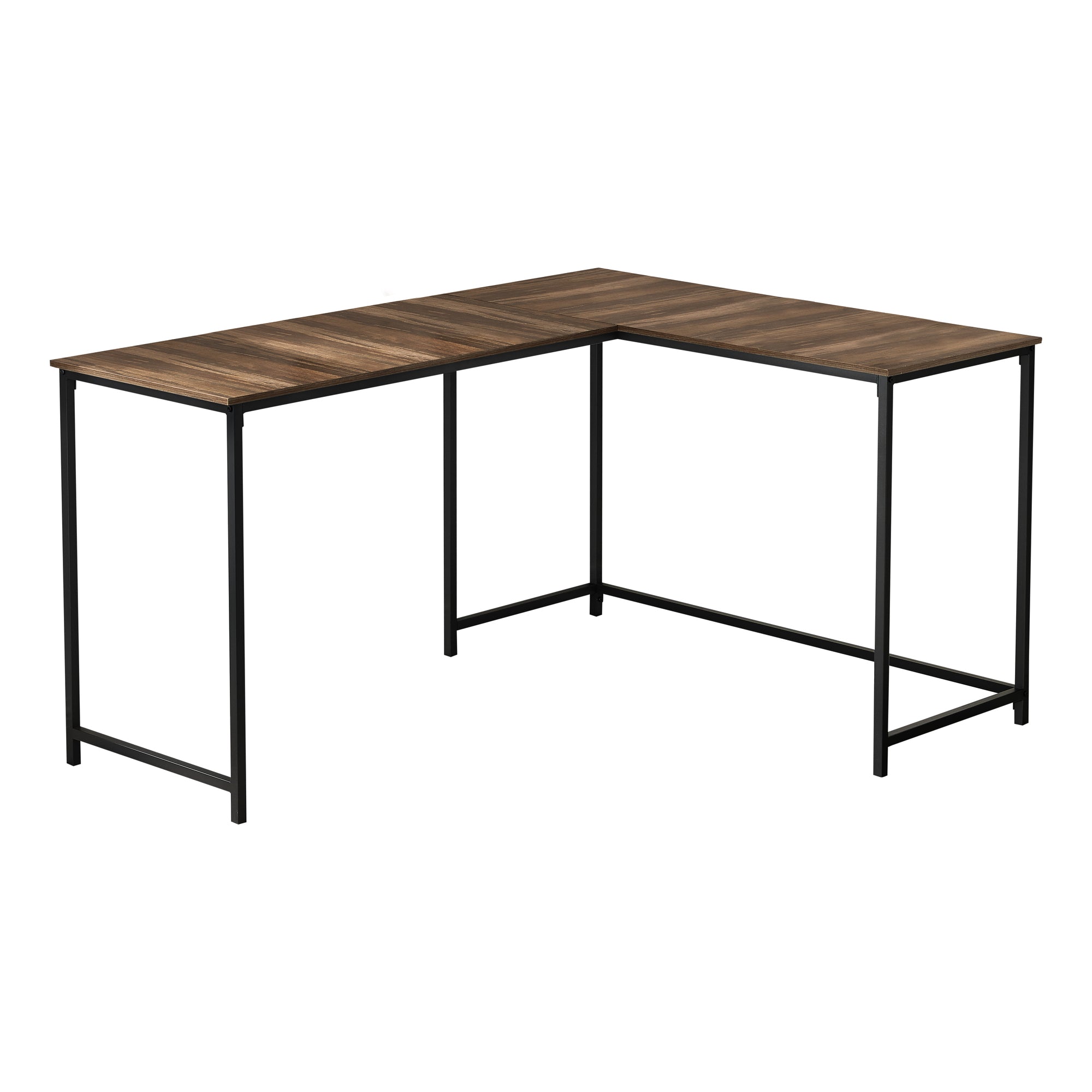 MN-J107391    Computer Desk ,L-Shaped, Corner, Metal Base, 58"L X 44"W,  Brown Reclaimed Wood-Look ,Black
