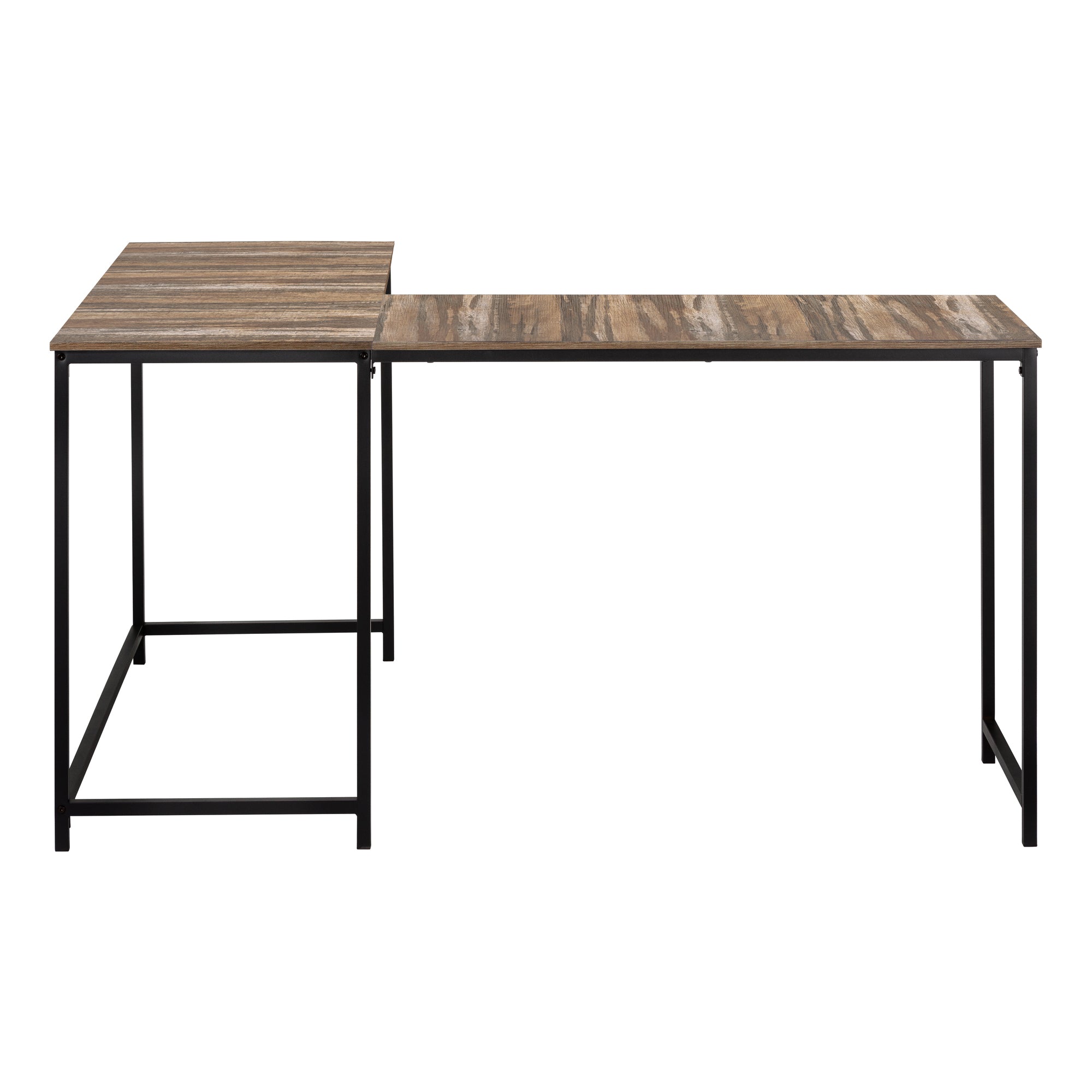 MN-J107391    Computer Desk ,L-Shaped, Corner, Metal Base, 58"L X 44"W,  Brown Reclaimed Wood-Look ,Black