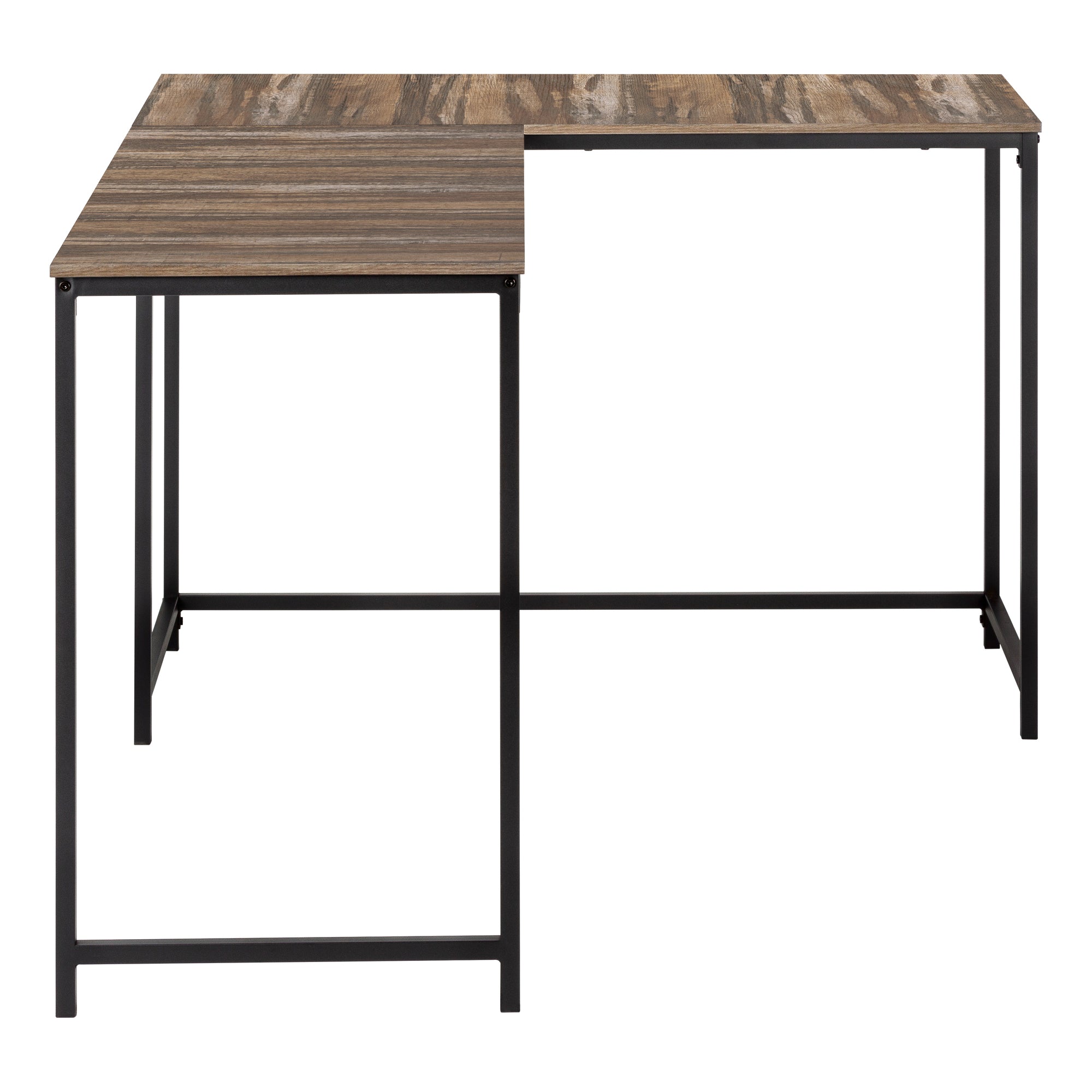 MN-J107391    Computer Desk ,L-Shaped, Corner, Metal Base, 58"L X 44"W,  Brown Reclaimed Wood-Look ,Black