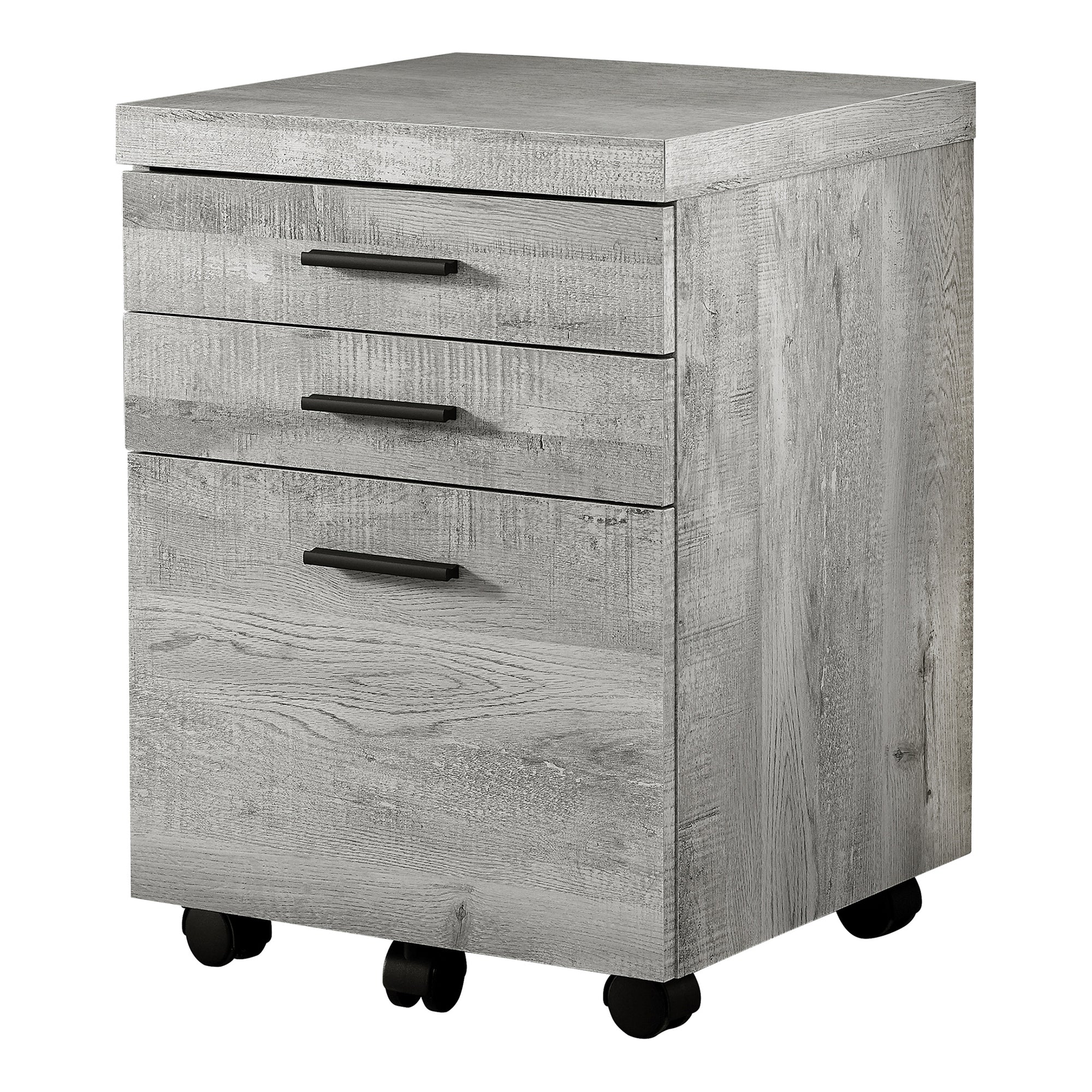 MN-677401    File Cabinet, Rolling Mobile, Storage, Printer Stand, Wood File Cabinet, Office, Mdf, Grey Reclaimed Wood Look, Black, Contemporary, Modern