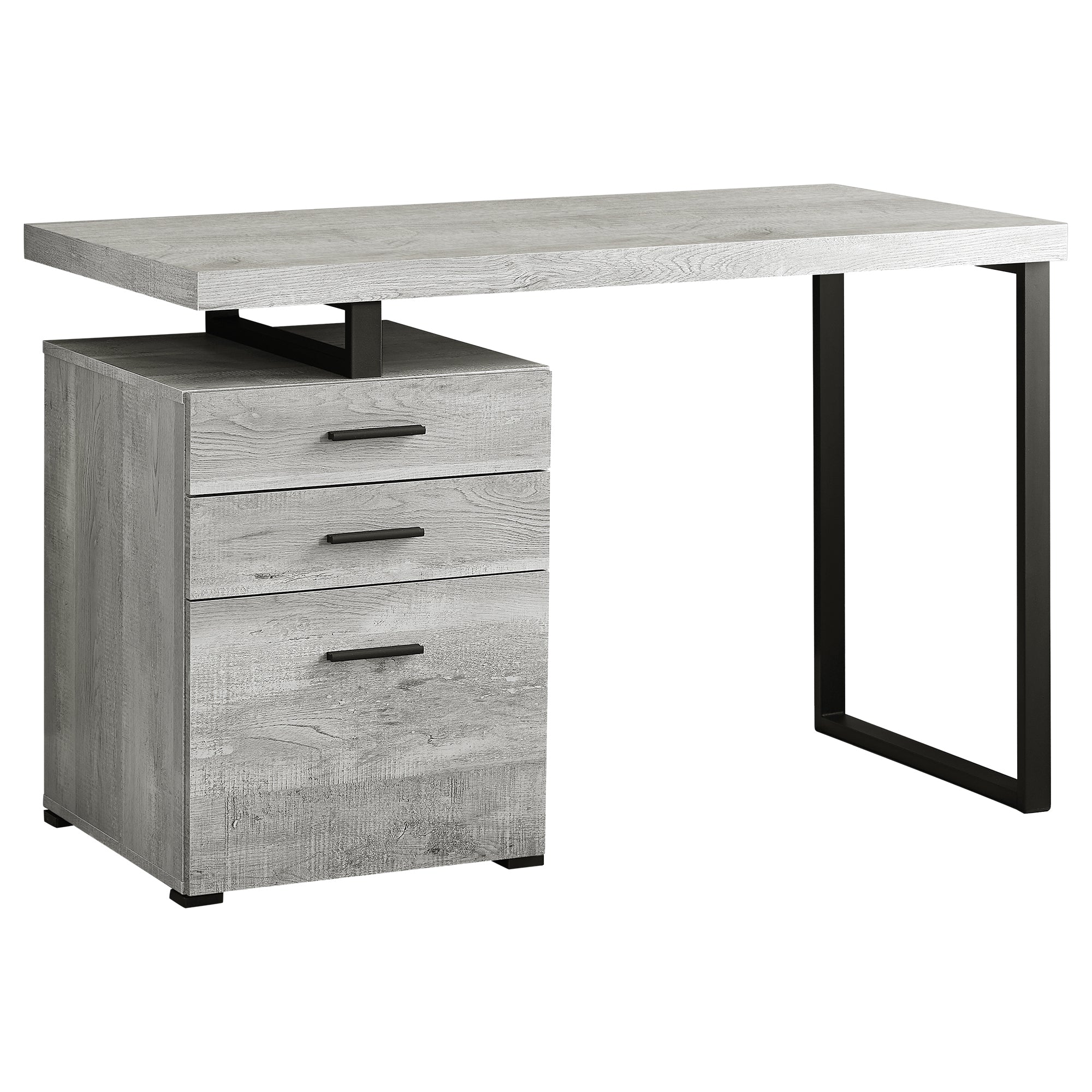 MN-757409    Computer Desk, Home Office, Laptop, Left, Right Set-Up, Storage Drawers, 48"L, Metal, Laminate, Grey Reclaimed Wood Look, Black, Contemporary, Modern