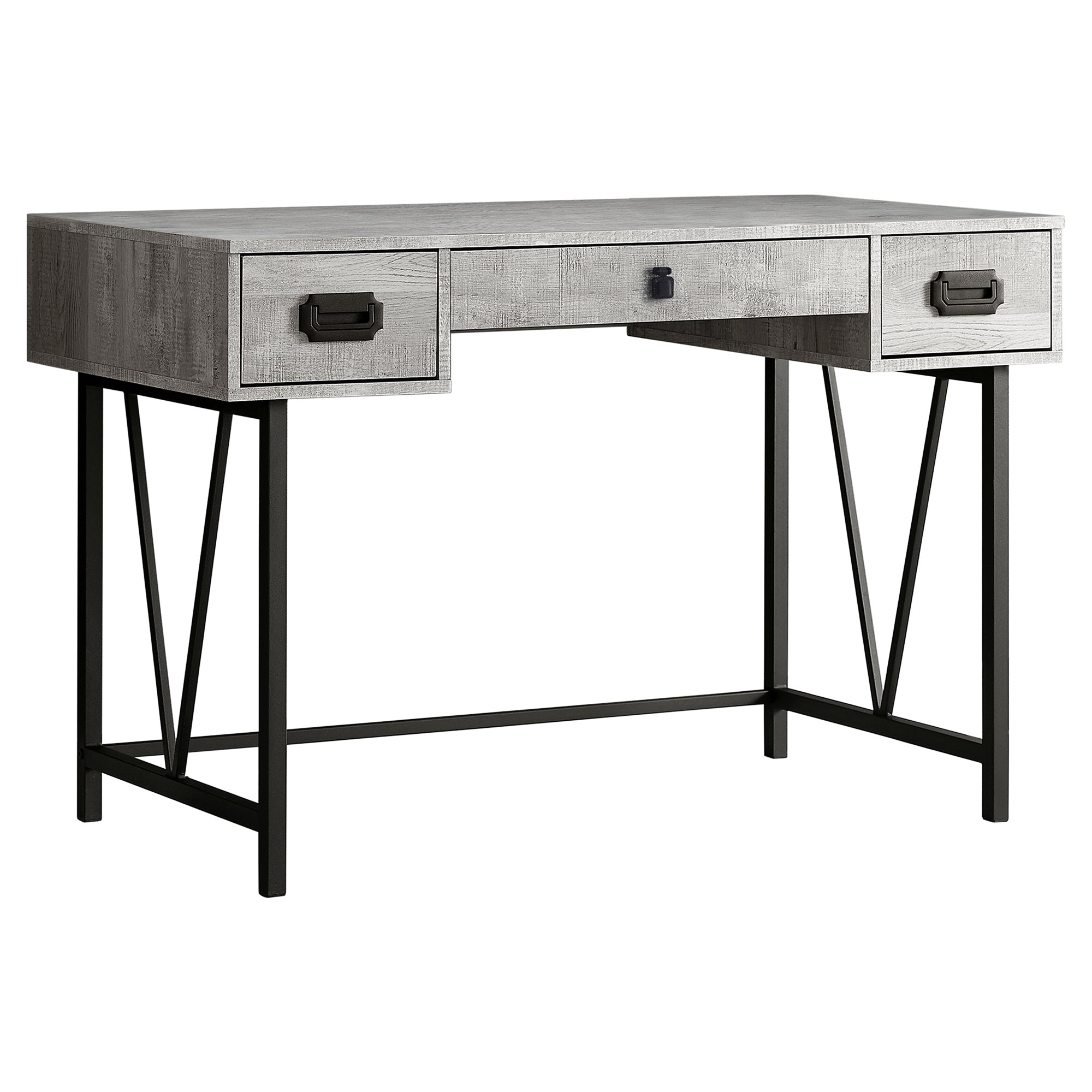 MN-797413    Computer Desk, Home Office, Laptop, Storage Drawers, 48"L, Metal, Laminate, Grey Reclaimed Wood Look, Black, Contemporary, Industrial, Modern