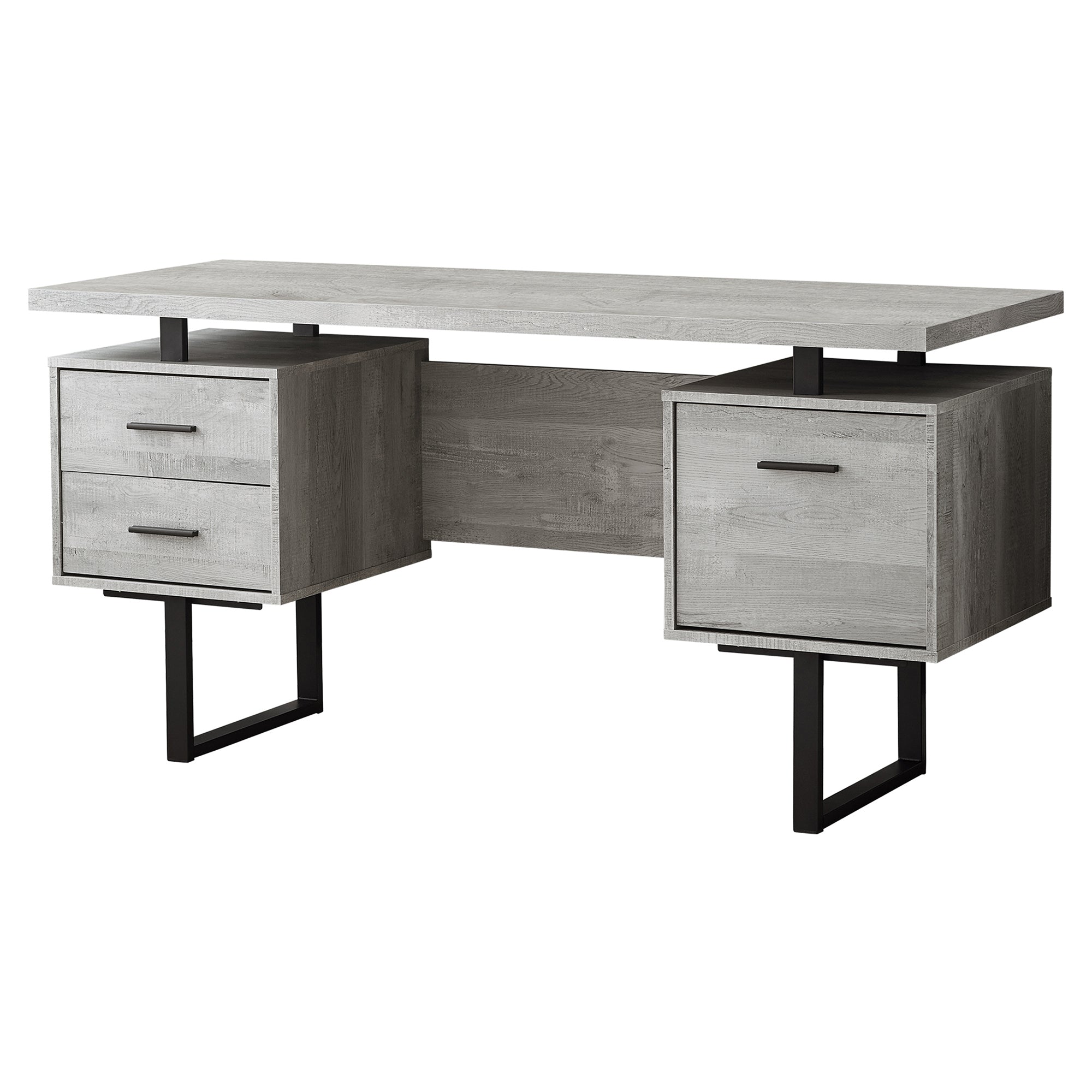 MN-837417    Computer Desk, Home Office, Laptop, Left, Right Set-Up, Storage Drawers, 60"L, Metal, Laminate, Grey Reclaimed Wood Look, Black, Contemporary, Modern