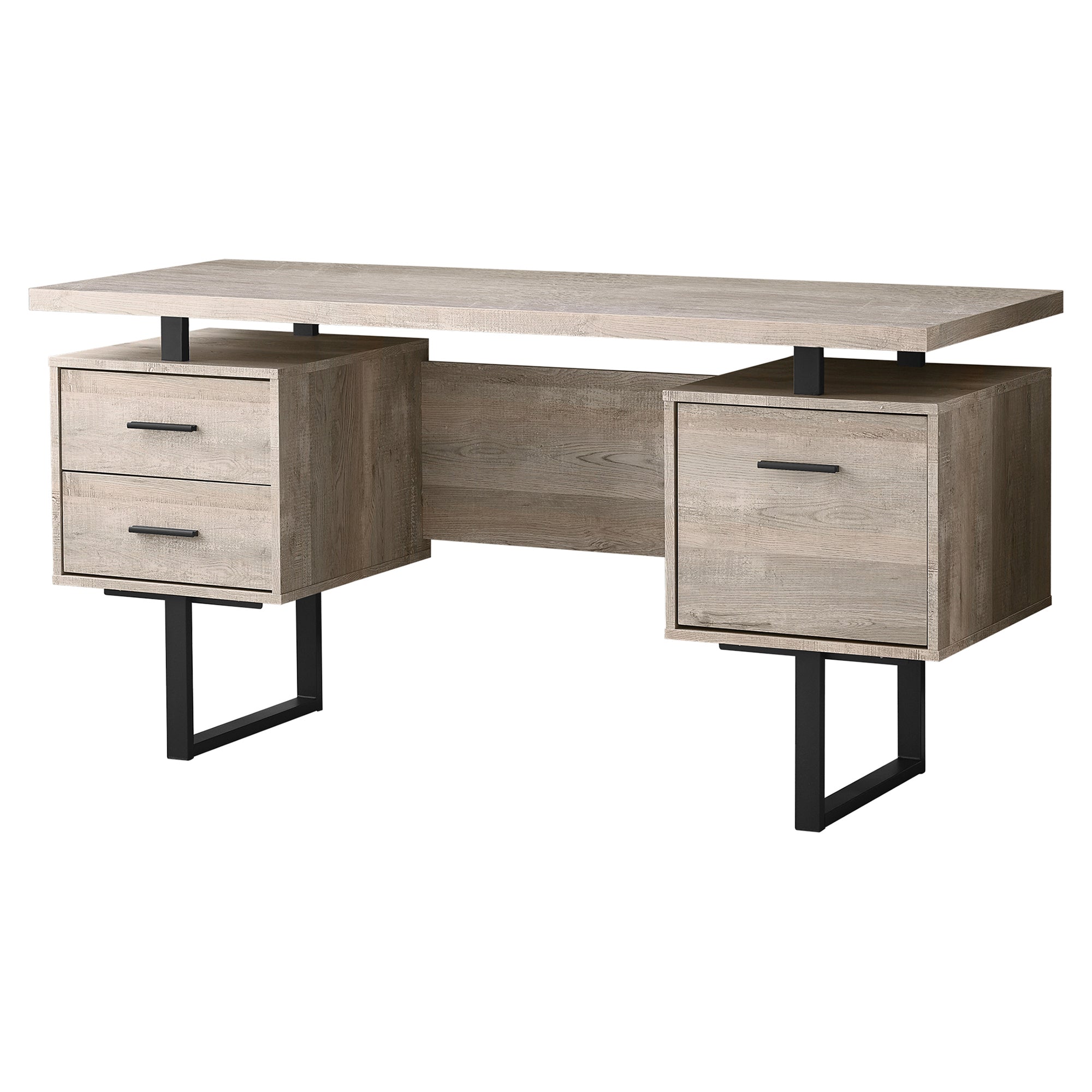MN-847418    Computer Desk, Home Office, Laptop, Left, Right Set-Up, Storage Drawers, 60"L, Metal, Laminate, Taupe Reclaimed Wood Look, Black, Contemporary, Modern