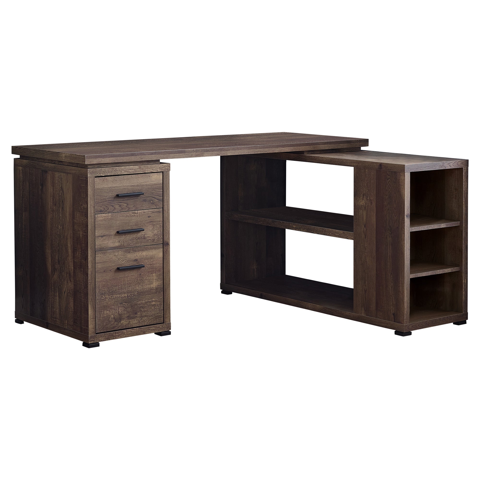 MN-867420    Computer Desk, Home Office, Corner, Left, Right Set-Up, Storage Drawers, L Shape, Laminate, Brown Reclaimed Wood Look, Contemporary, Modern