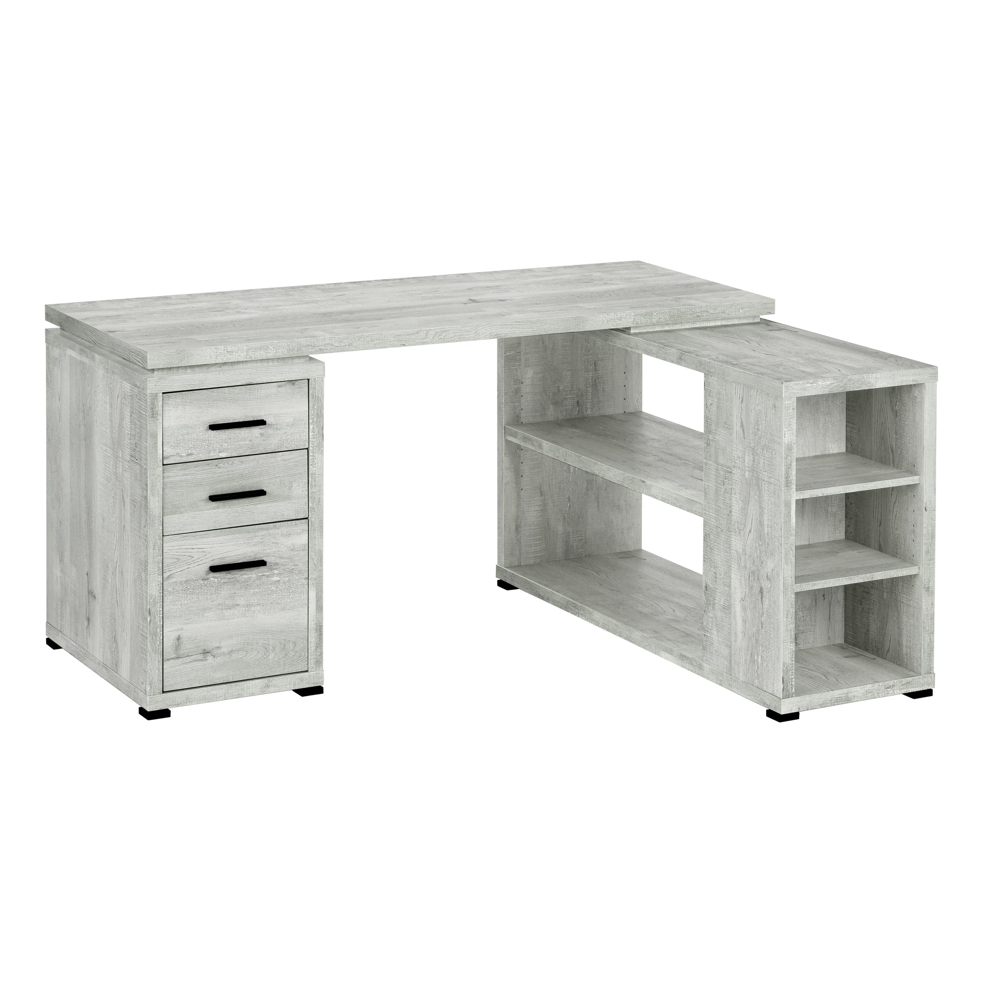 MN-877421    Computer Desk, Home Office, Corner, Left, Right Set-Up, Storage Drawers, L Shape, Laminate, Grey Reclaimed Wood Look, Black, Contemporary, Modern