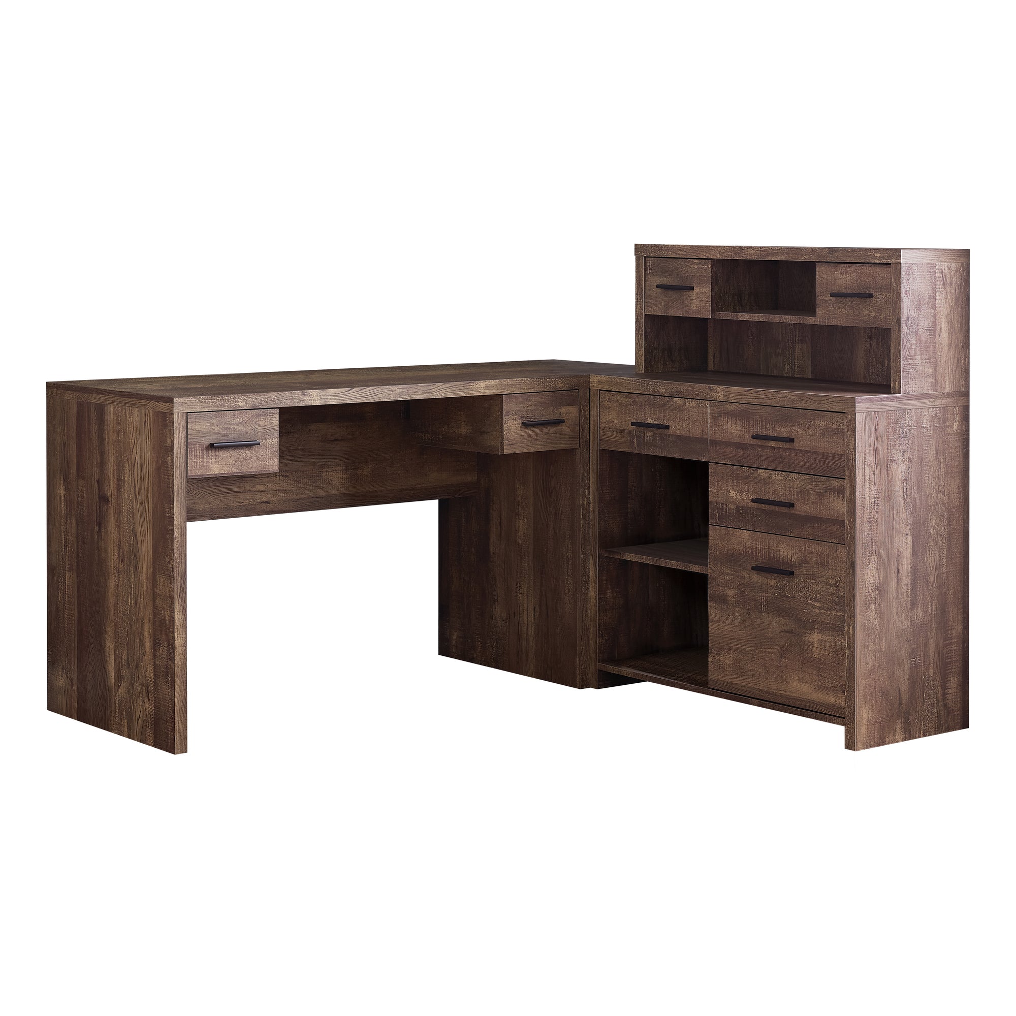 MN-907427    Computer Desk, Home Office, Corner, Left, Right Set-Up, Storage Drawers, L Shape, Laminate, Brown Reclaimed Wood Look, Contemporary, Modern