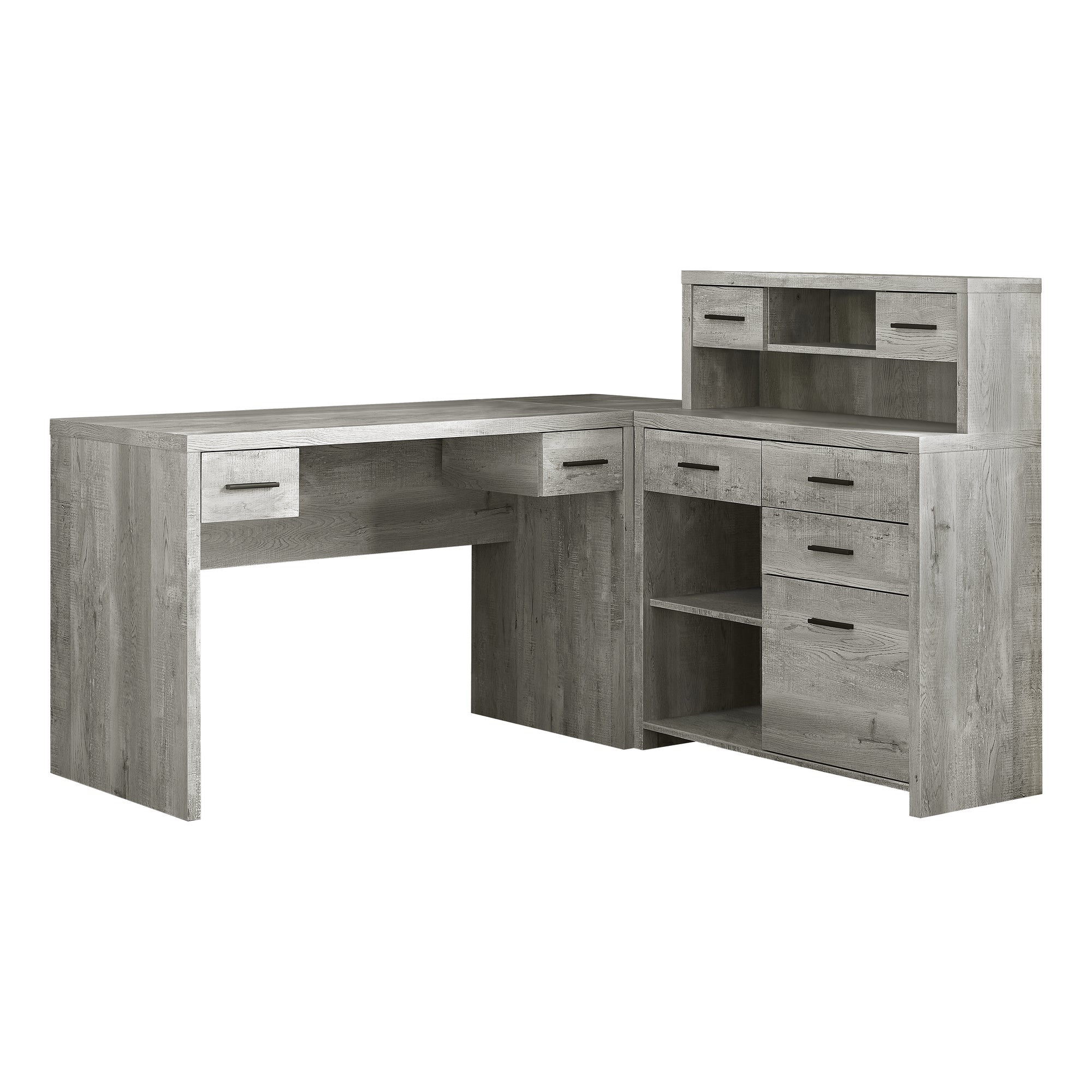 MN-917428    Computer Desk, Home Office, Corner, Left, Right Set-Up, Storage Drawers, L Shape, Laminate, Grey Reclaimed Wood Look, Black, Contemporary, Modern