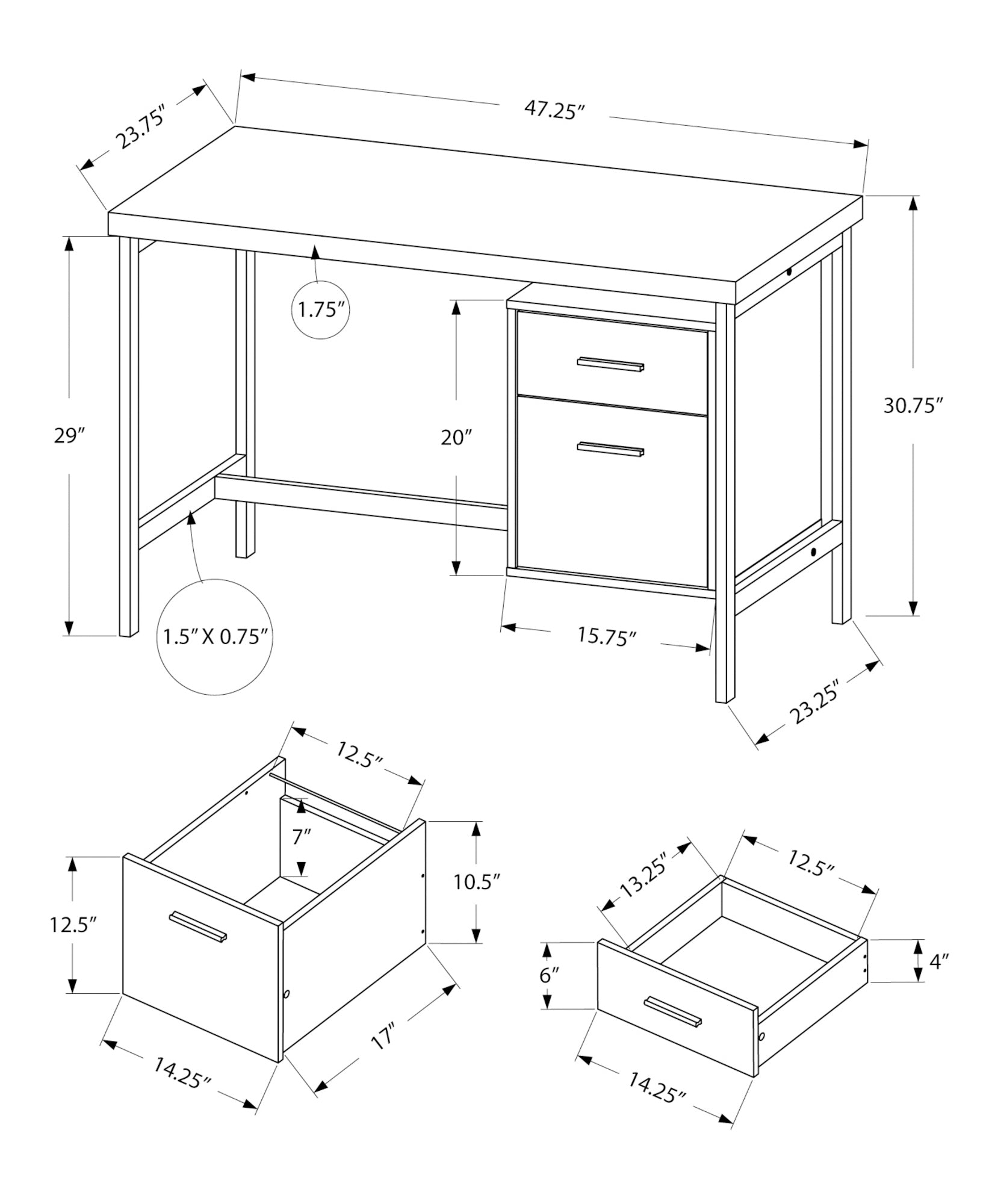 MN-107437    Computer Desk, Home Office, Laptop, Left, Right Set-Up, Storage Drawers, 48"L, Metal, Laminate, Black, Grey, Contemporary, Modern