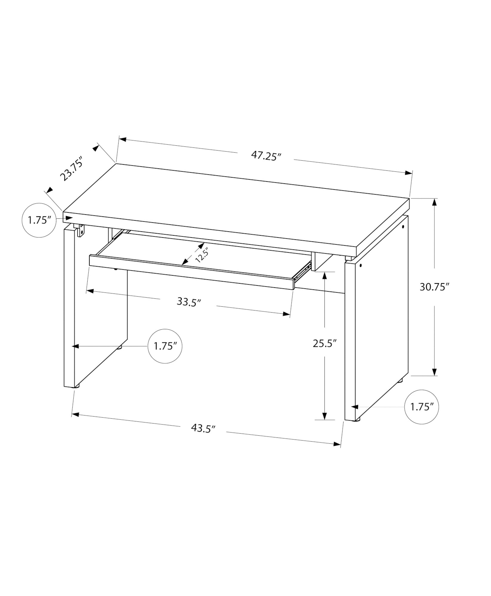 MN-117439    Computer Desk, Home Office, Laptop, 48"L, Laminate, Black, Grey, Contemporary, Modern