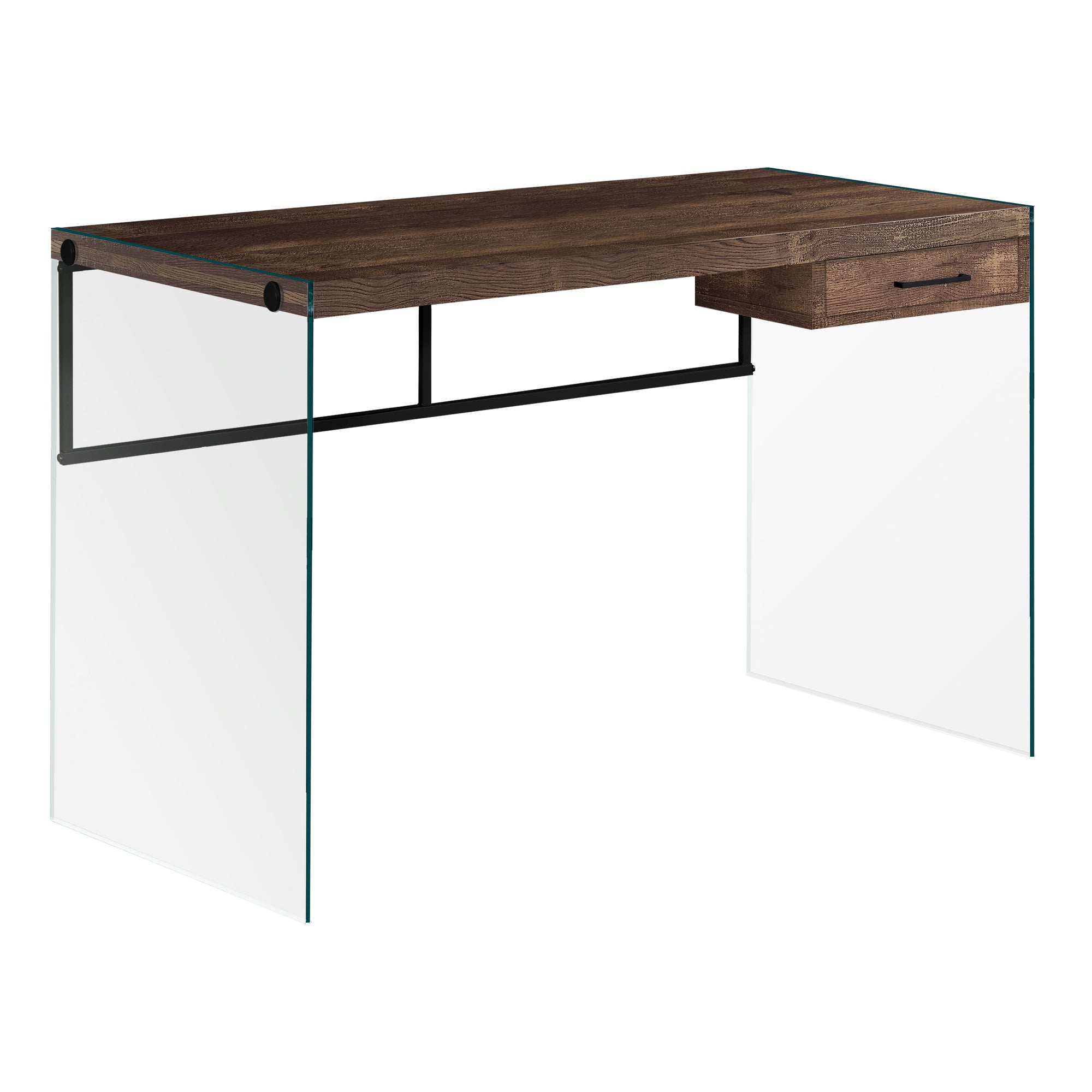 MN-137444    Computer Desk, Home Office, Laptop, Tempered Glass, Storage Drawers, 48"L, Tempered Glass, Laminate, Brown Reclaimed Wood Look, Contemporary, Modern