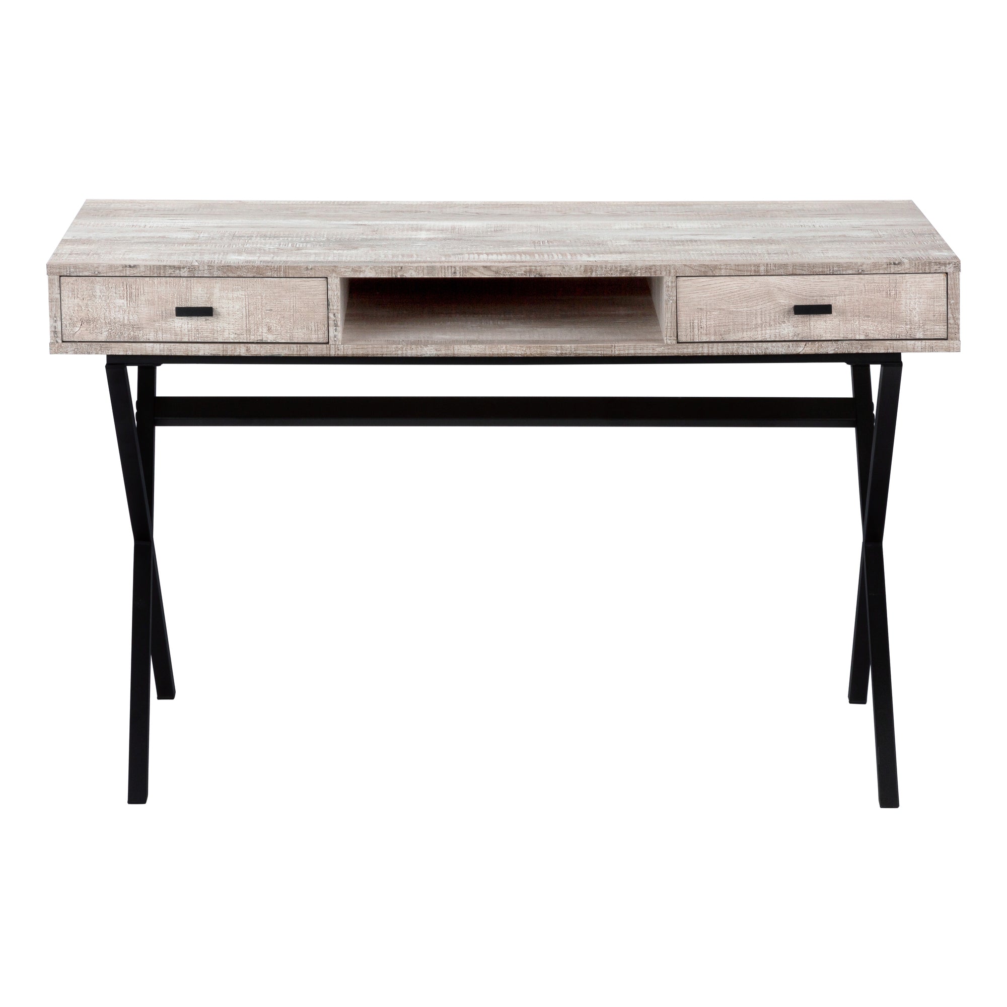 MN-177449    Computer Desk, Home Office, Laptop, Storage Drawers, 48"L, Metal, Laminate, Taupe Reclaimed Wood Look, Black, Contemporary, Modern