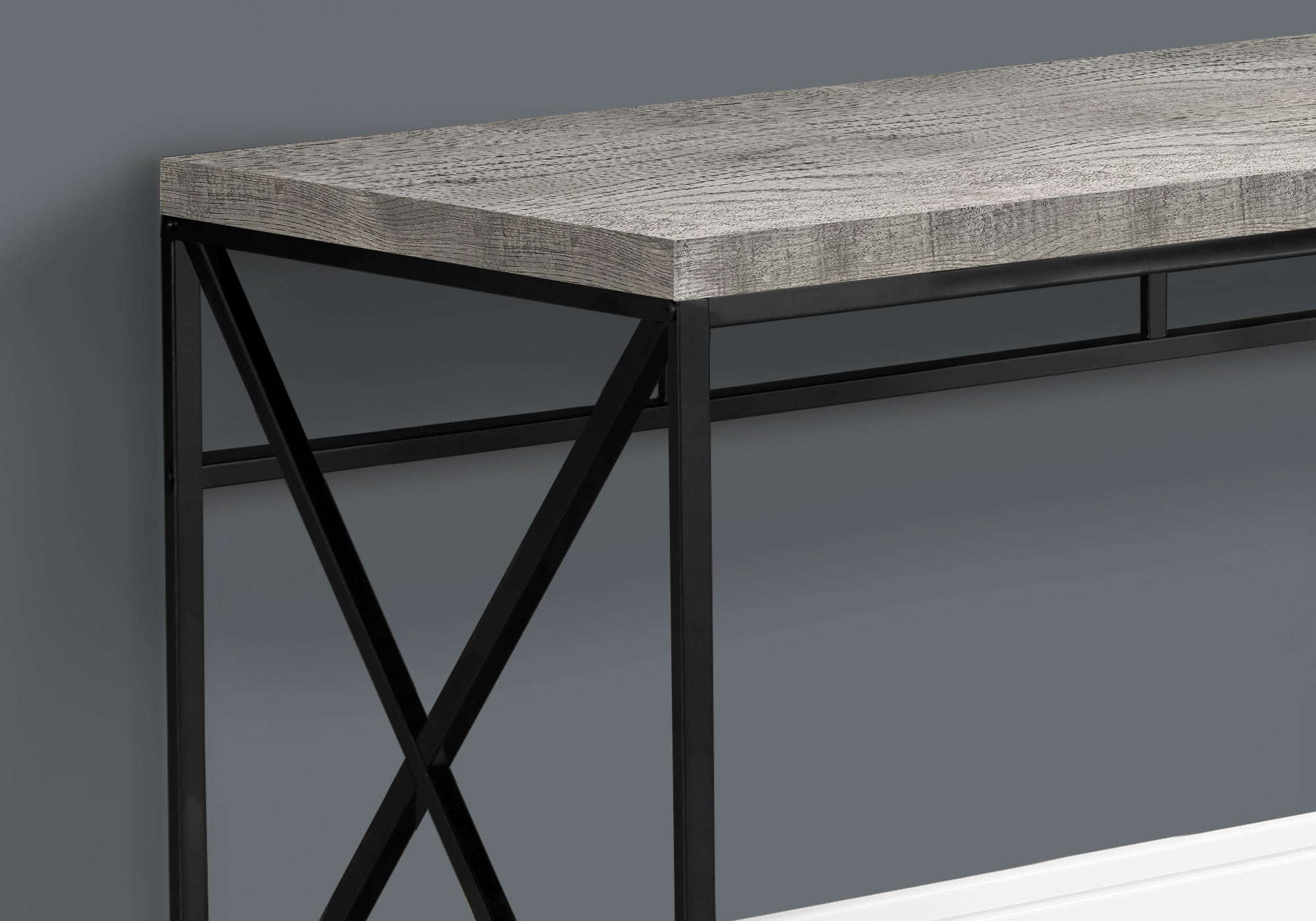 MN-197451    Computer Desk, Home Office, Laptop, Storage Drawers, Metal, Laminate, Grey Reclaimed Wood Look, Black, Contemporary, Modern