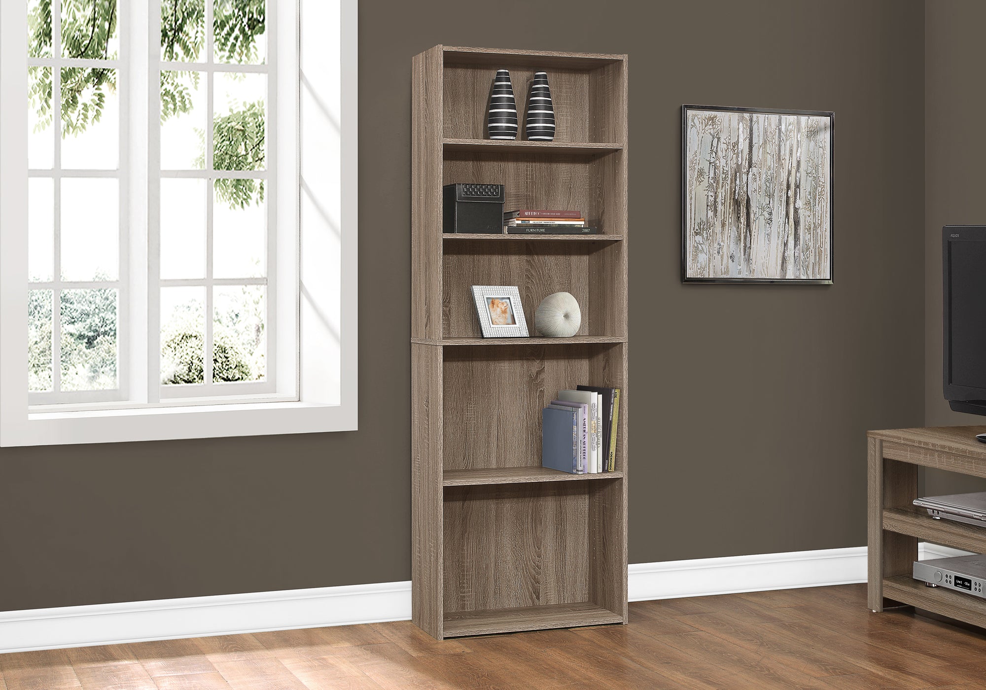 MN-297468    Bookshelf, Bookcase, 6 Tier, 72"H, Office, Bedroom, Laminate, Dark Taupe, Contemporary, Modern, Transitional