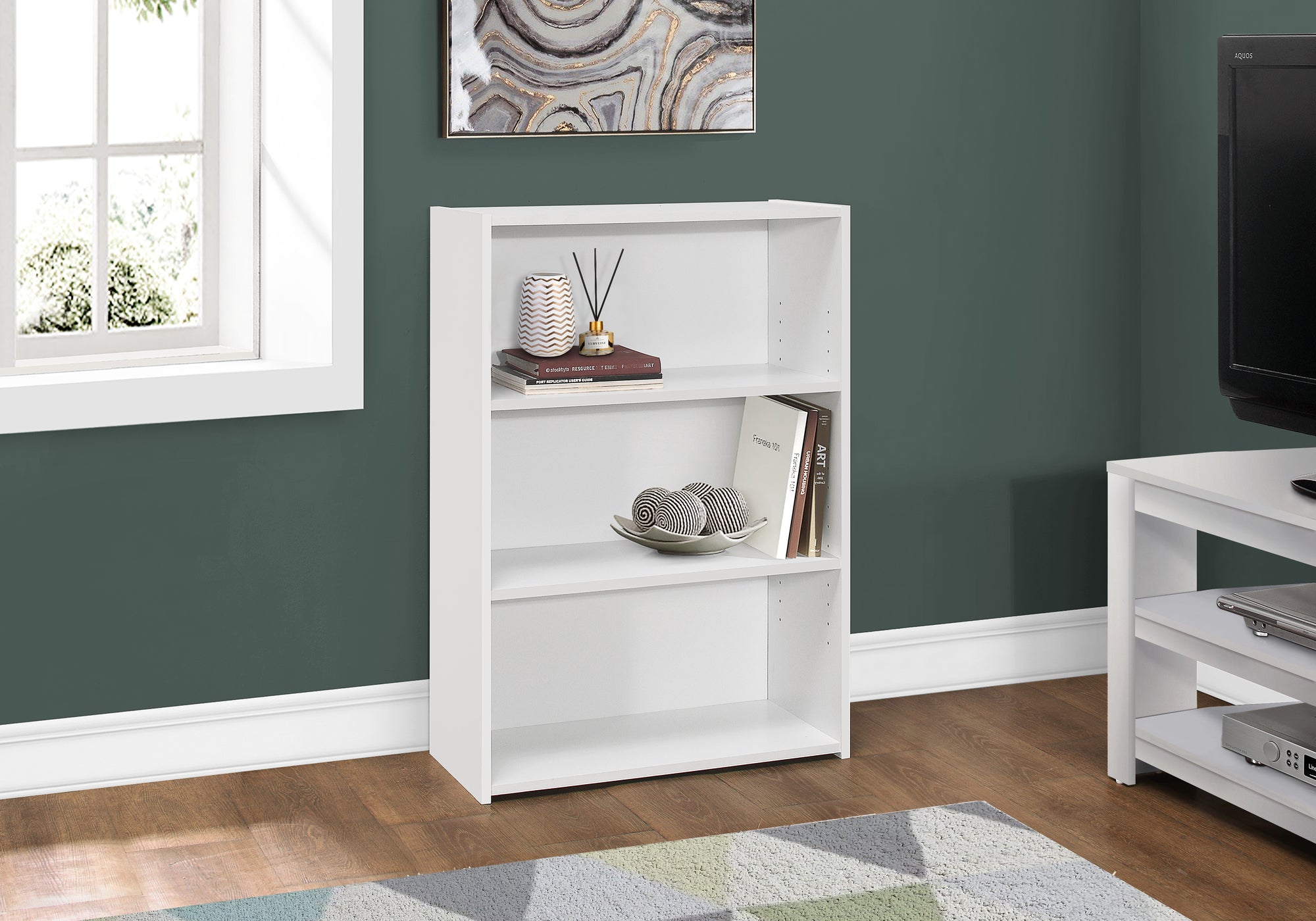 MN-367479    Bookshelf, Bookcase, 4 Tier, 36"H, Office, Bedroom, Laminate, White, Contemporary, Modern, Transitional