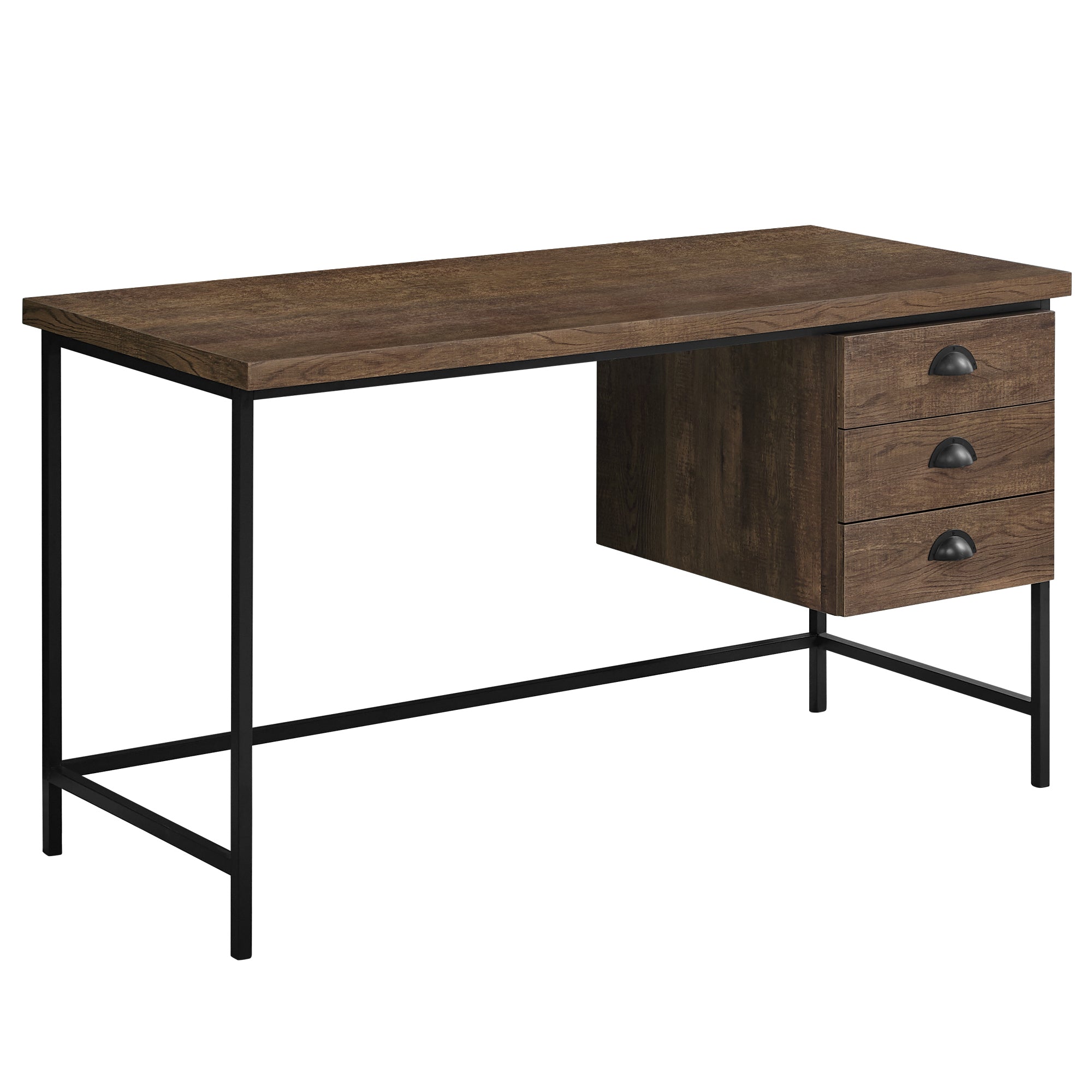 MN-377485    Computer Desk, Home Office, Laptop, Storage Drawers, 55"L, Metal, Laminate, Brown Reclaimed Wood Look, Black, Contemporary, Modern