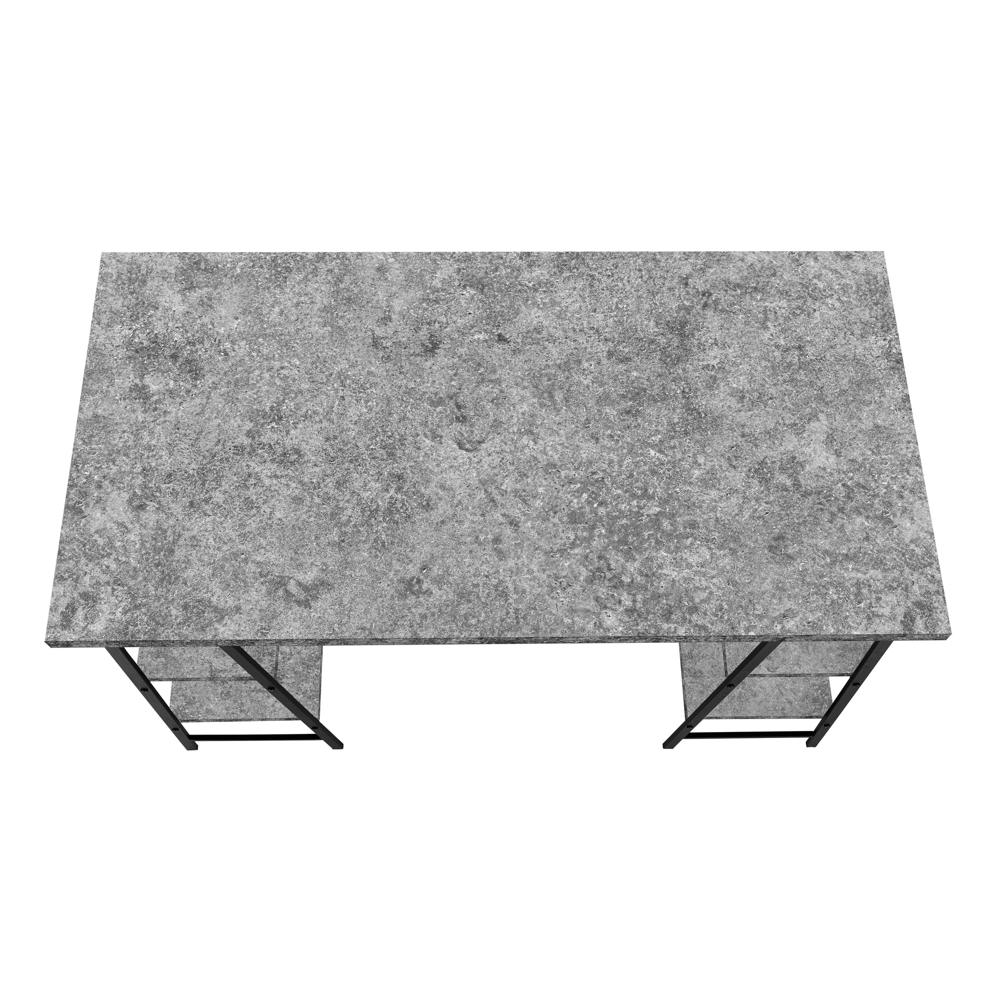 MN-607526    Computer Desk, Home Office, Laptop, Storage Shelves, 48"L, Metal, Laminate, Grey Stone Look, Black, Contemporary, Industrial, Modern