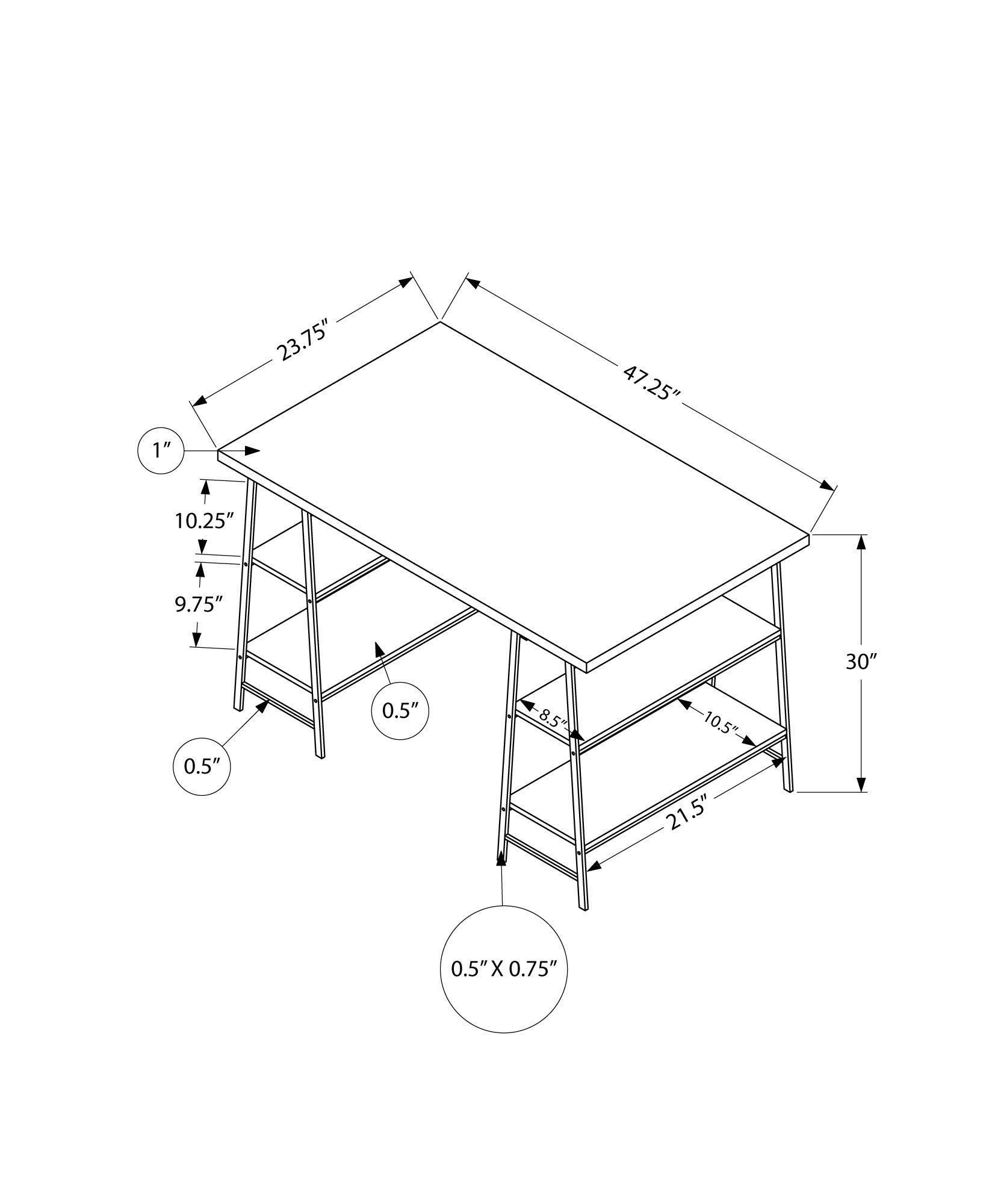 MN-607526    Computer Desk, Home Office, Laptop, Storage Shelves, 48"L, Metal, Laminate, Grey Stone Look, Black, Contemporary, Industrial, Modern