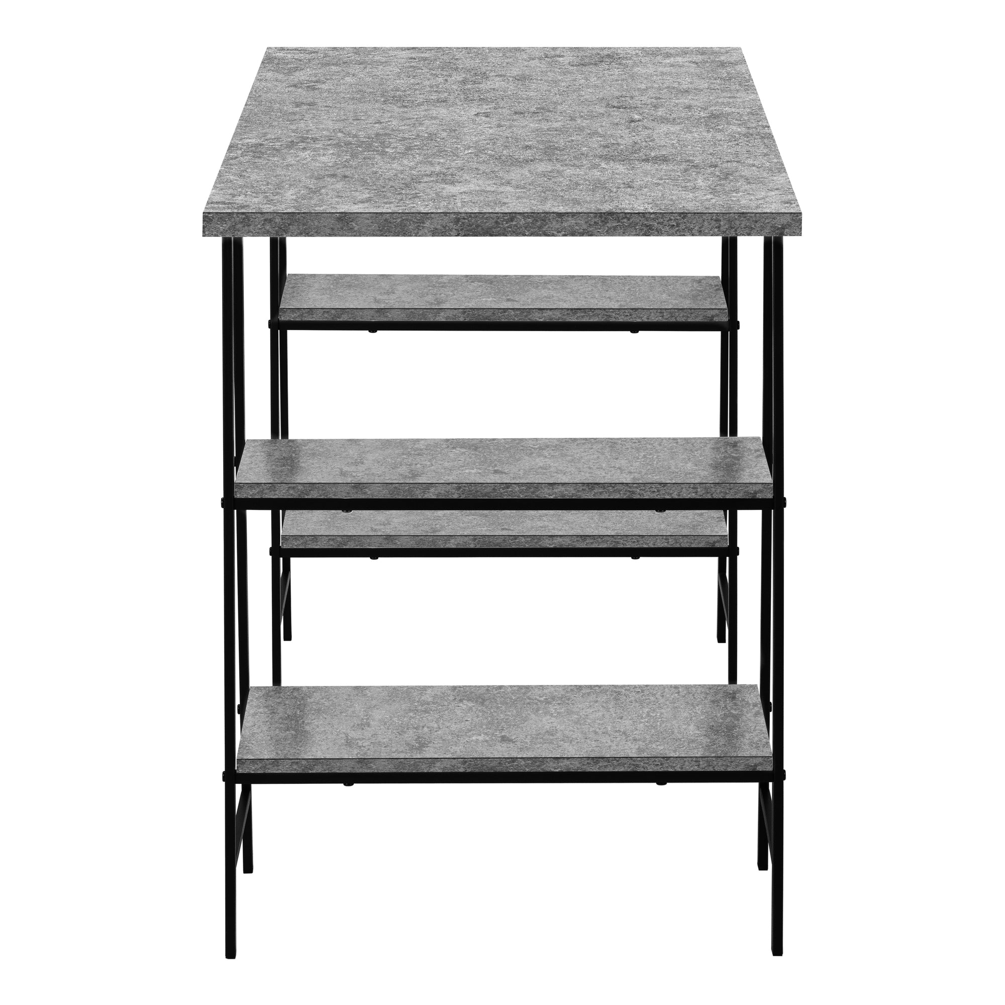 MN-607526    Computer Desk, Home Office, Laptop, Storage Shelves, 48"L, Metal, Laminate, Grey Stone Look, Black, Contemporary, Industrial, Modern