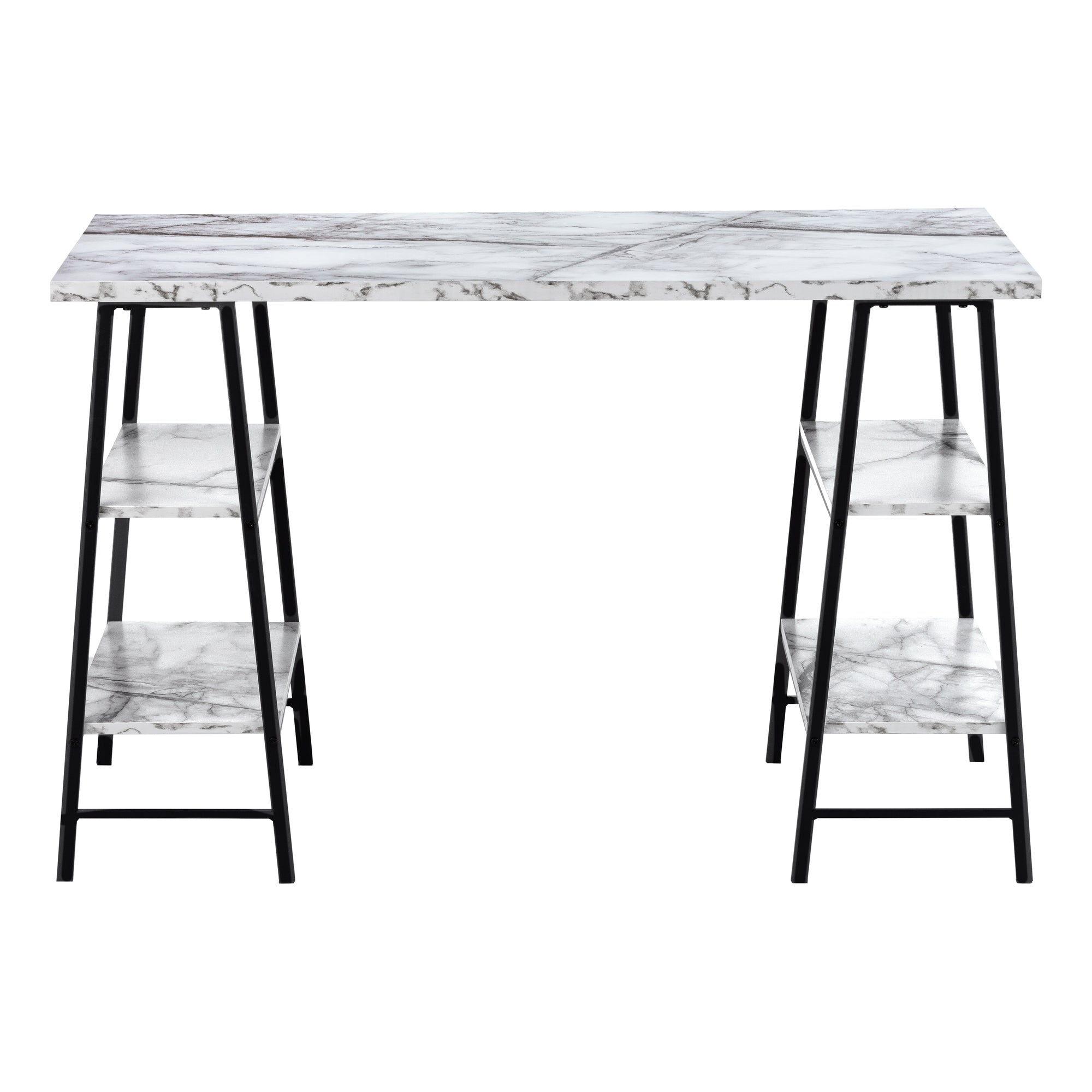 MN-617527    Computer Desk, Home Office, Laptop, Storage Shelves, 48"L, Metal, Laminate, White Marble Look, Contemporary, Modern