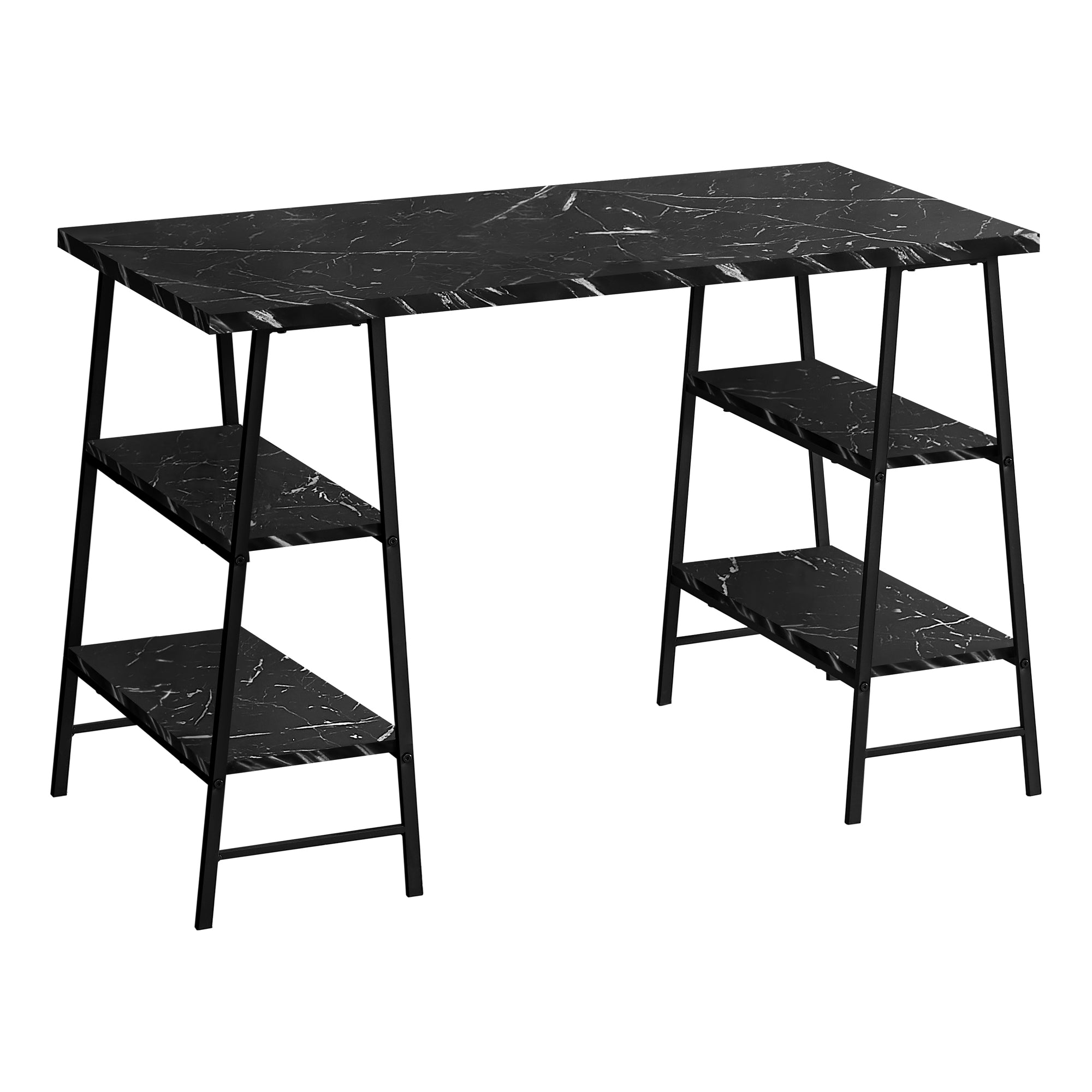 MN-627528    Computer Desk, Home Office, Laptop, Storage Shelves, 48"L, Metal, Laminate, Black Marble-Look, Contemporary, Glam, Industrial, Modern
