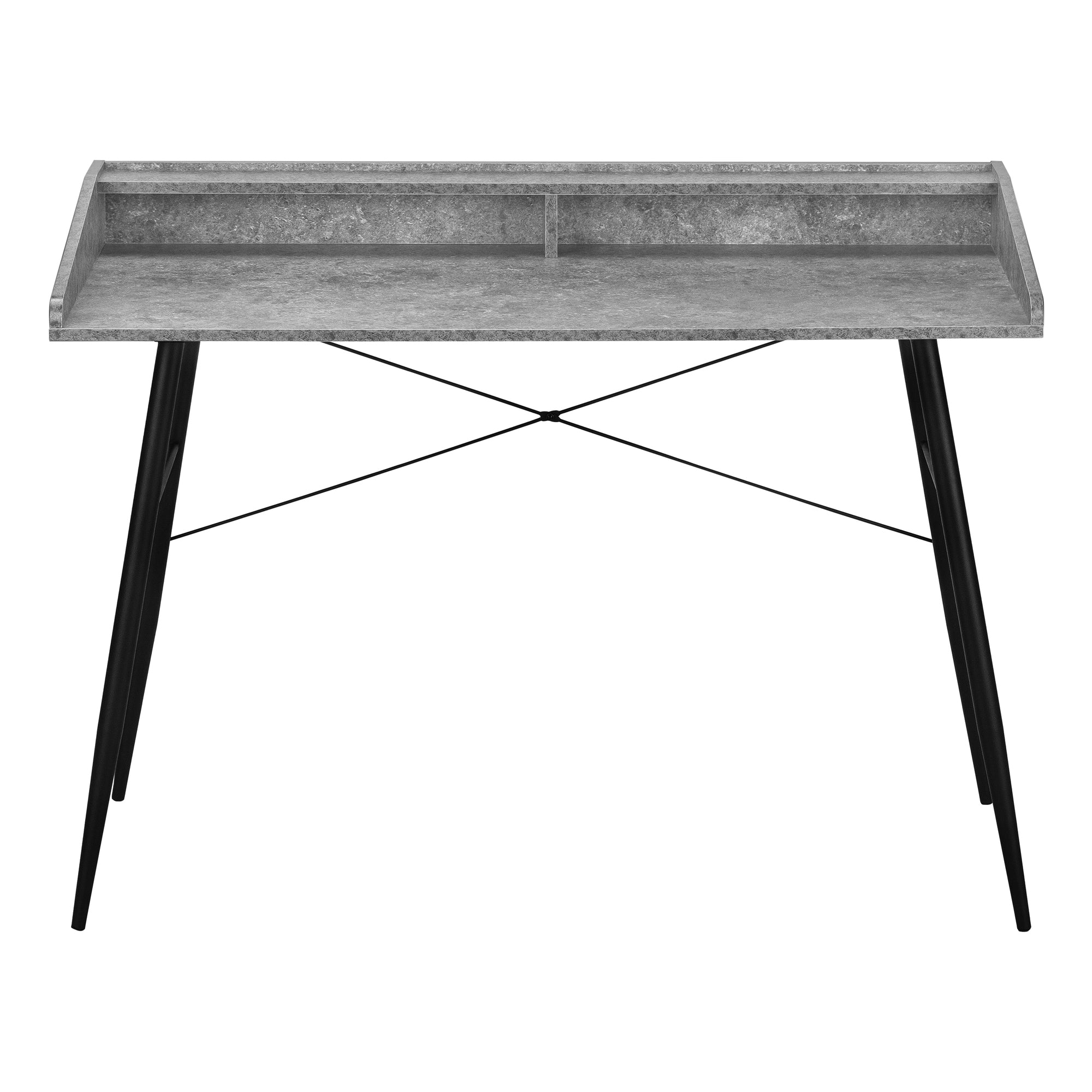 MN-717540    Computer Desk, Home Office, Laptop, Storage Shelves, 48"L, Metal Legs, Laminate, Grey Stone Look, Black, Contemporary, Modern